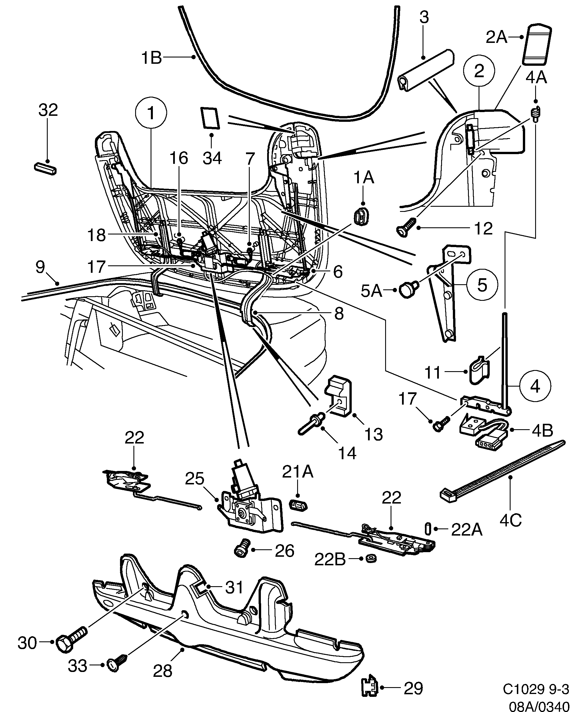 Saab 9-3 (9400) Tonneau cover Part 2 diagram