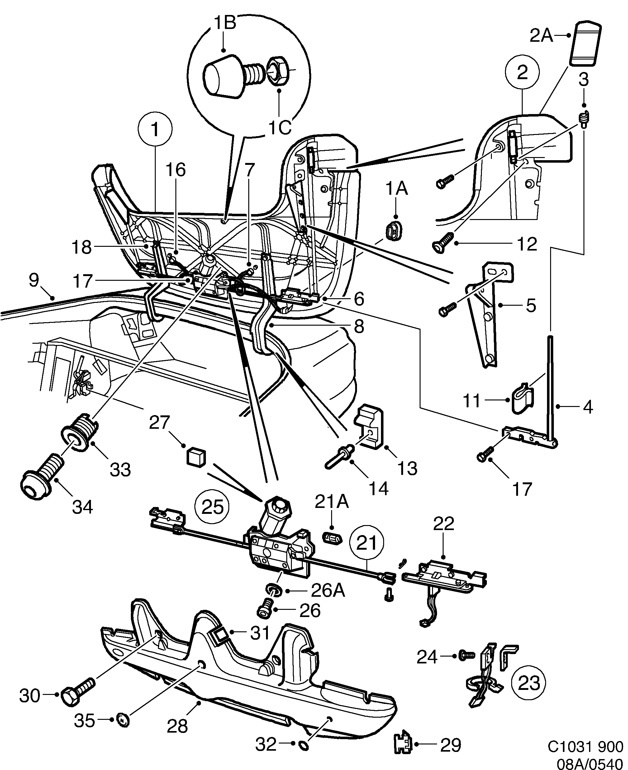 Saab 900 Tonneau cover Part 2 diagram