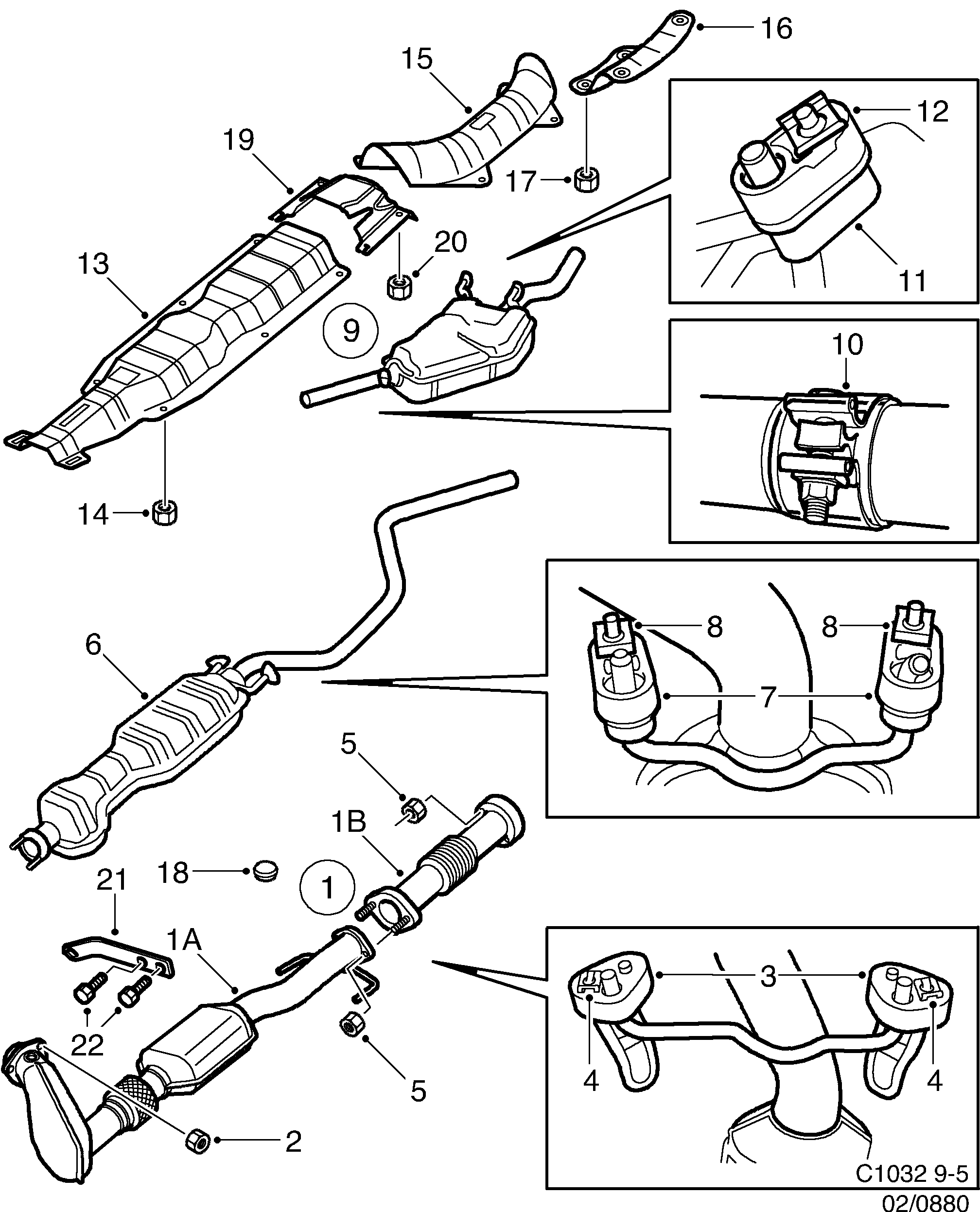 Saab 9-5 (9600) Exhaust system diagram