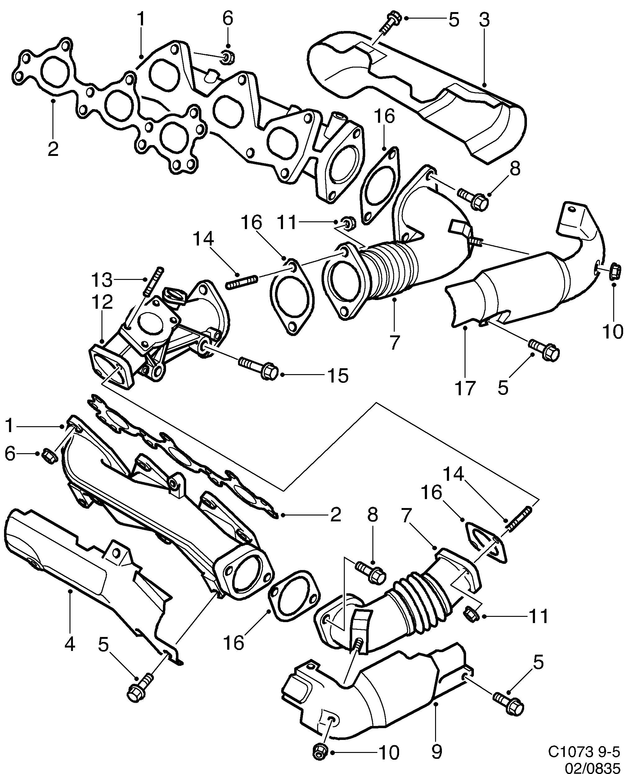 Saab 9-5 (9600) Exhaust manifold diagram
