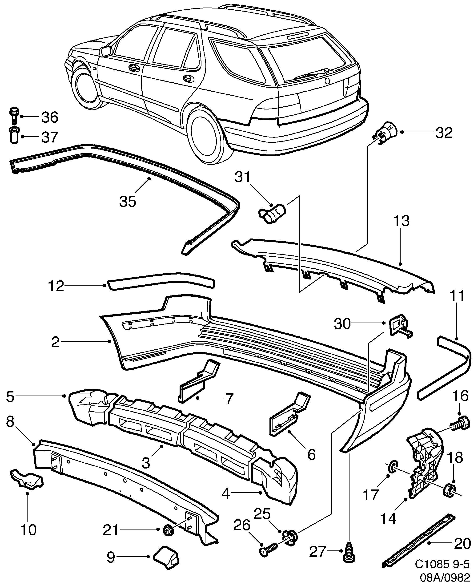 Saab 9-5 (9600) Bumper, rear diagram