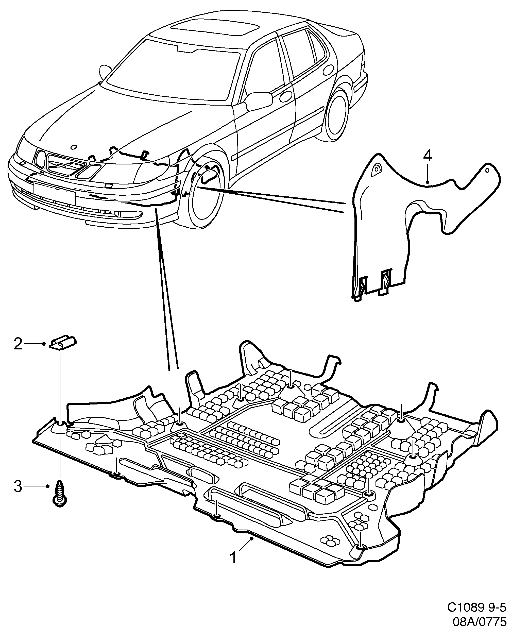 Saab 9-5 (9600) Sound insulating baffle diagram