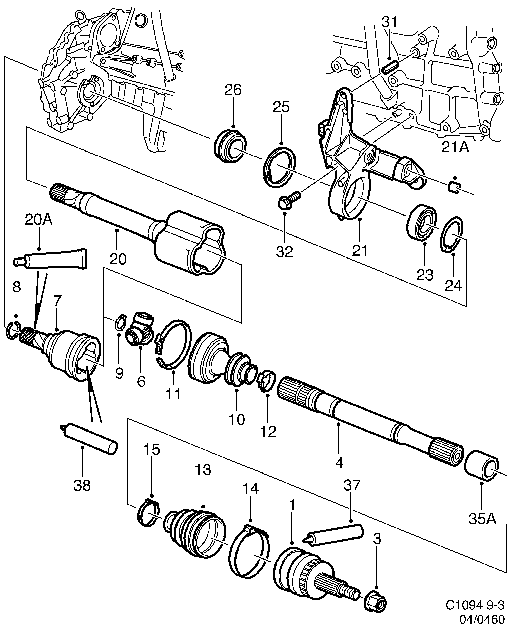 Saab 9-3 (9400) Outer universal joint diagram