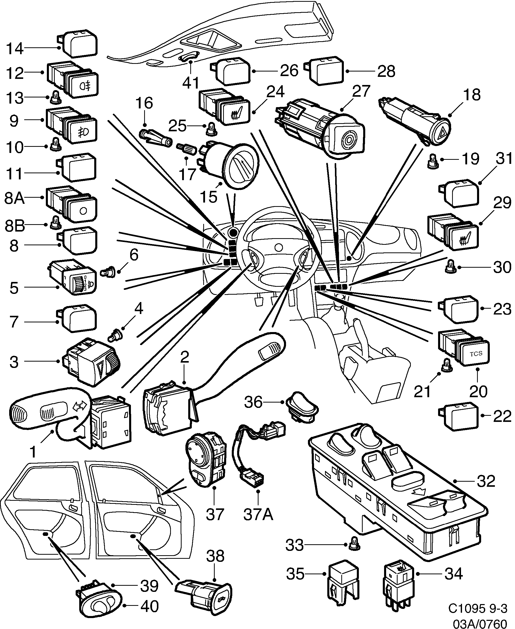 Saab 9-3 (9400) Switch diagram