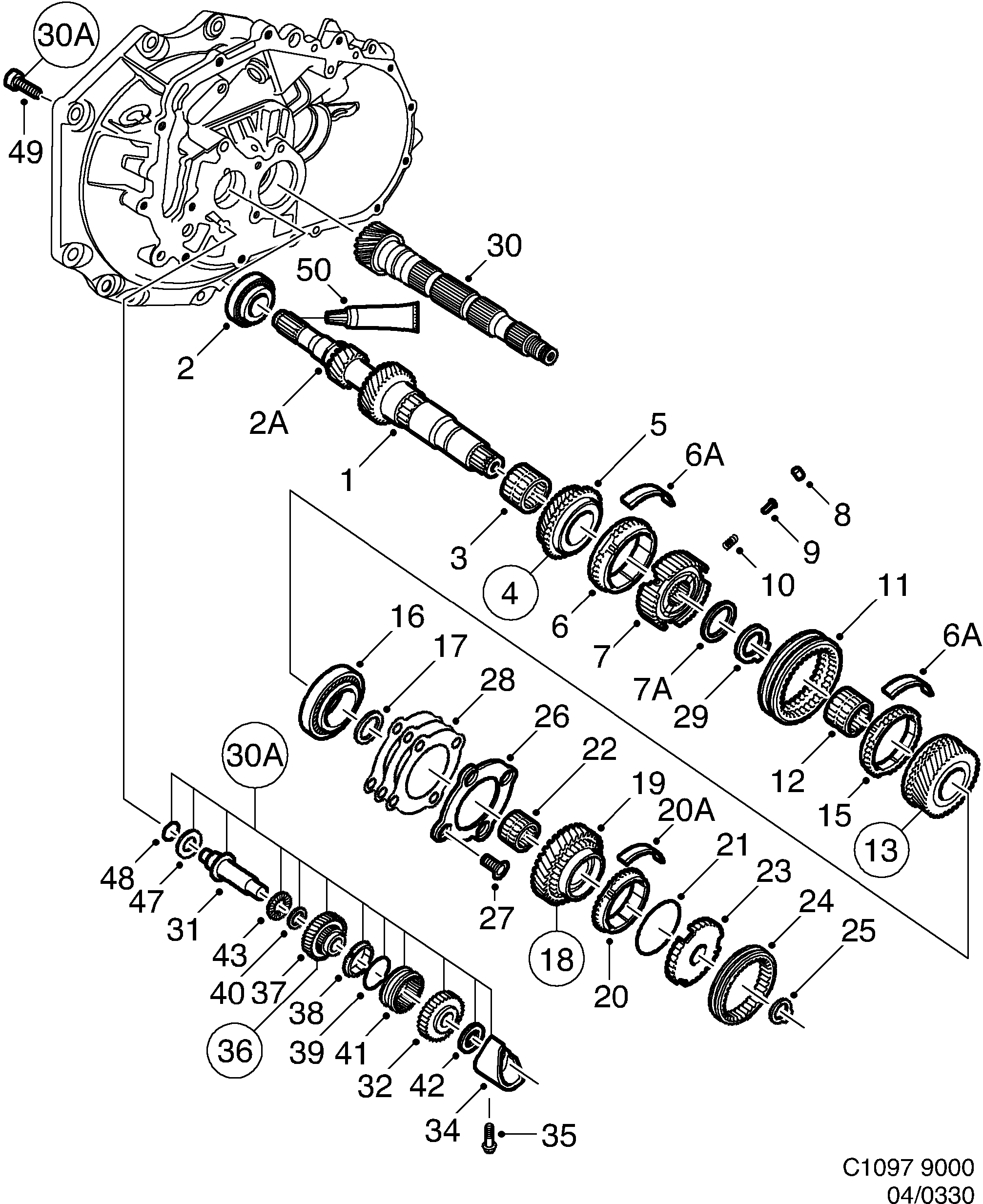 Saab 9000 Shafts, gears Input shaft diagram