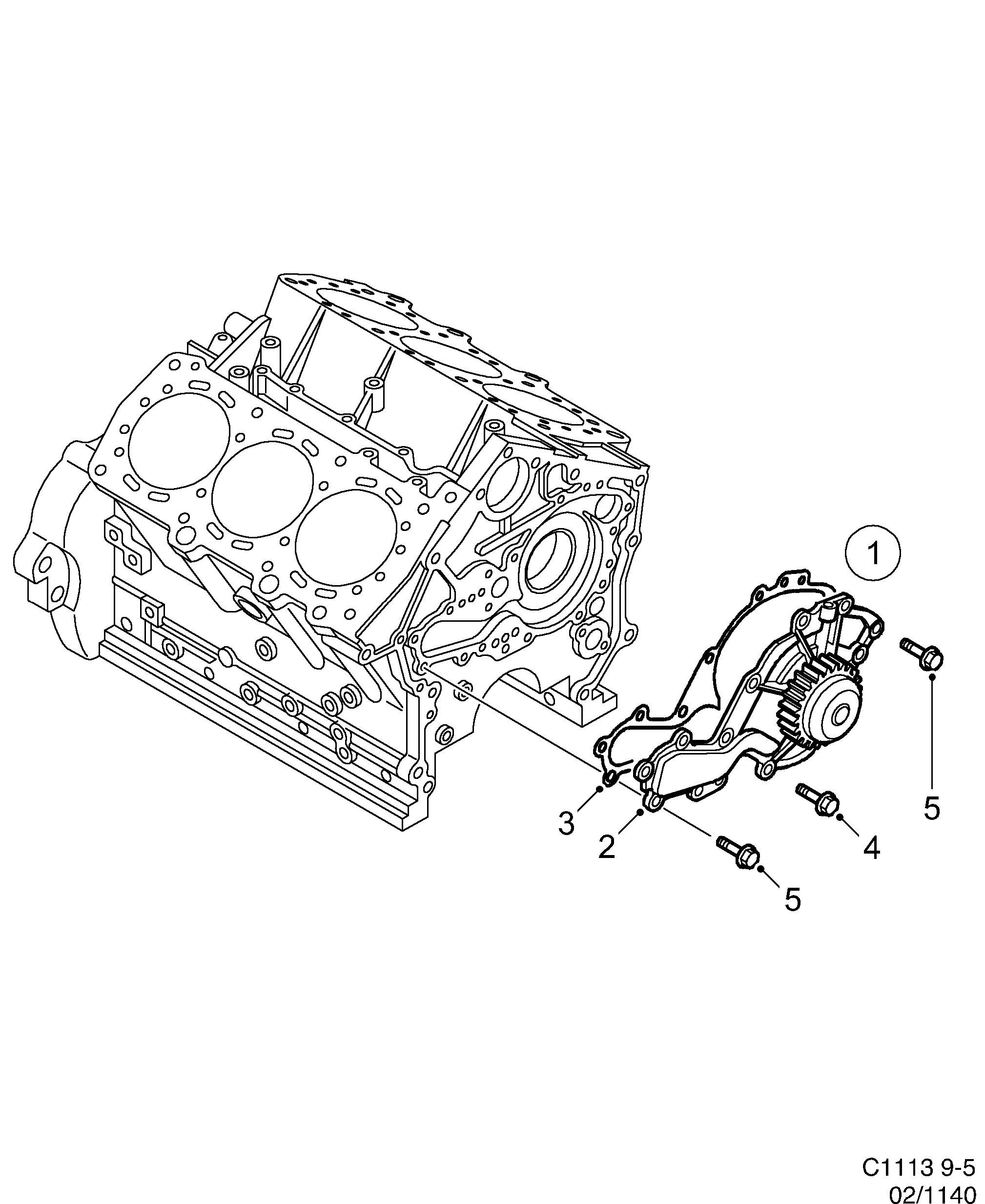 Saab 9-5 (9600) Coolant pump diagram