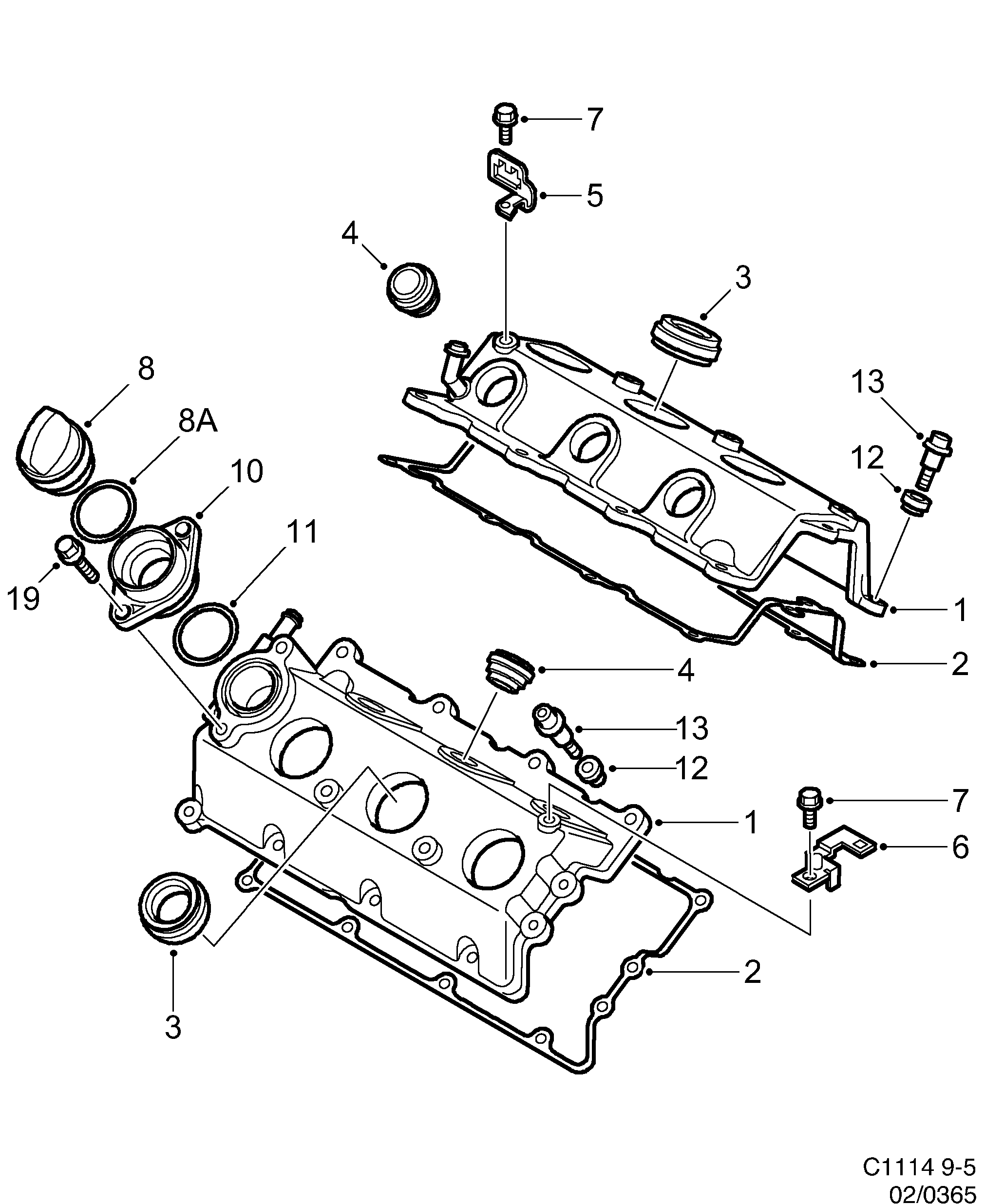 Saab 9-5 (9600) Valve cover diagram