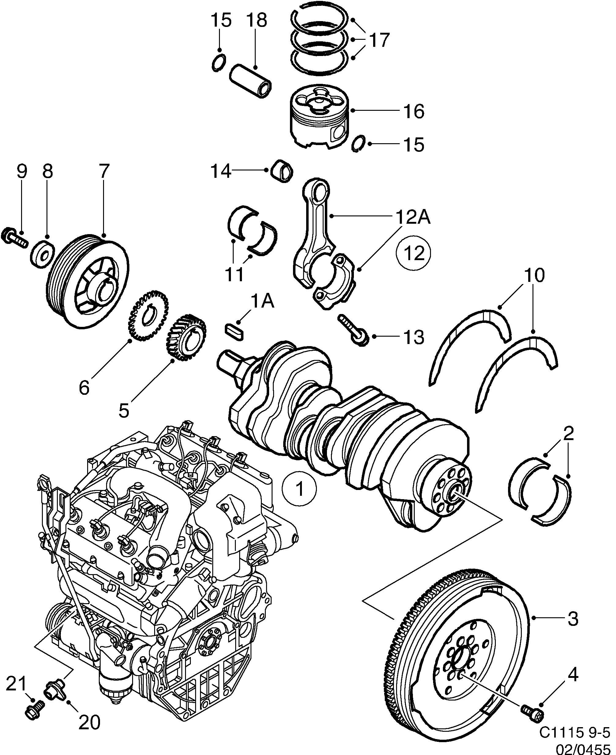 Saab 9-5 (9600) Crankshaft Piston diagram