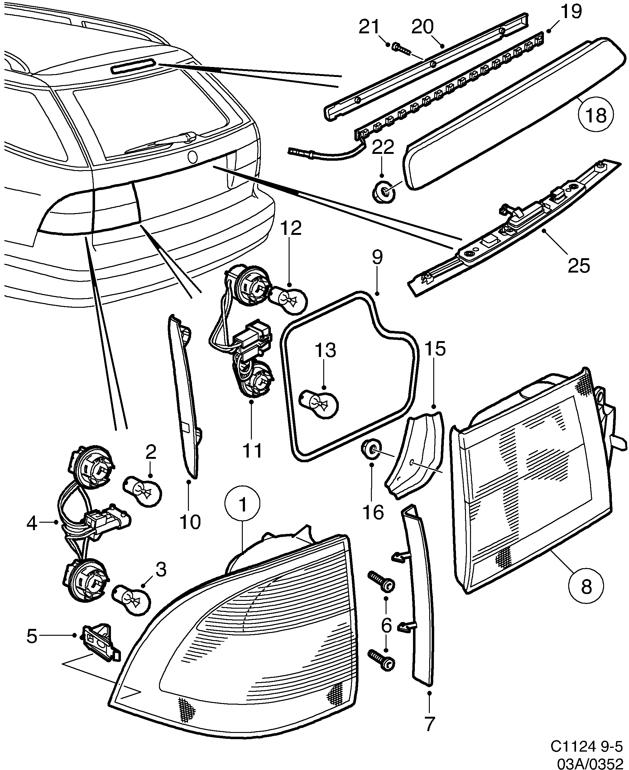 Saab 9-5 (9600) Tail light diagram