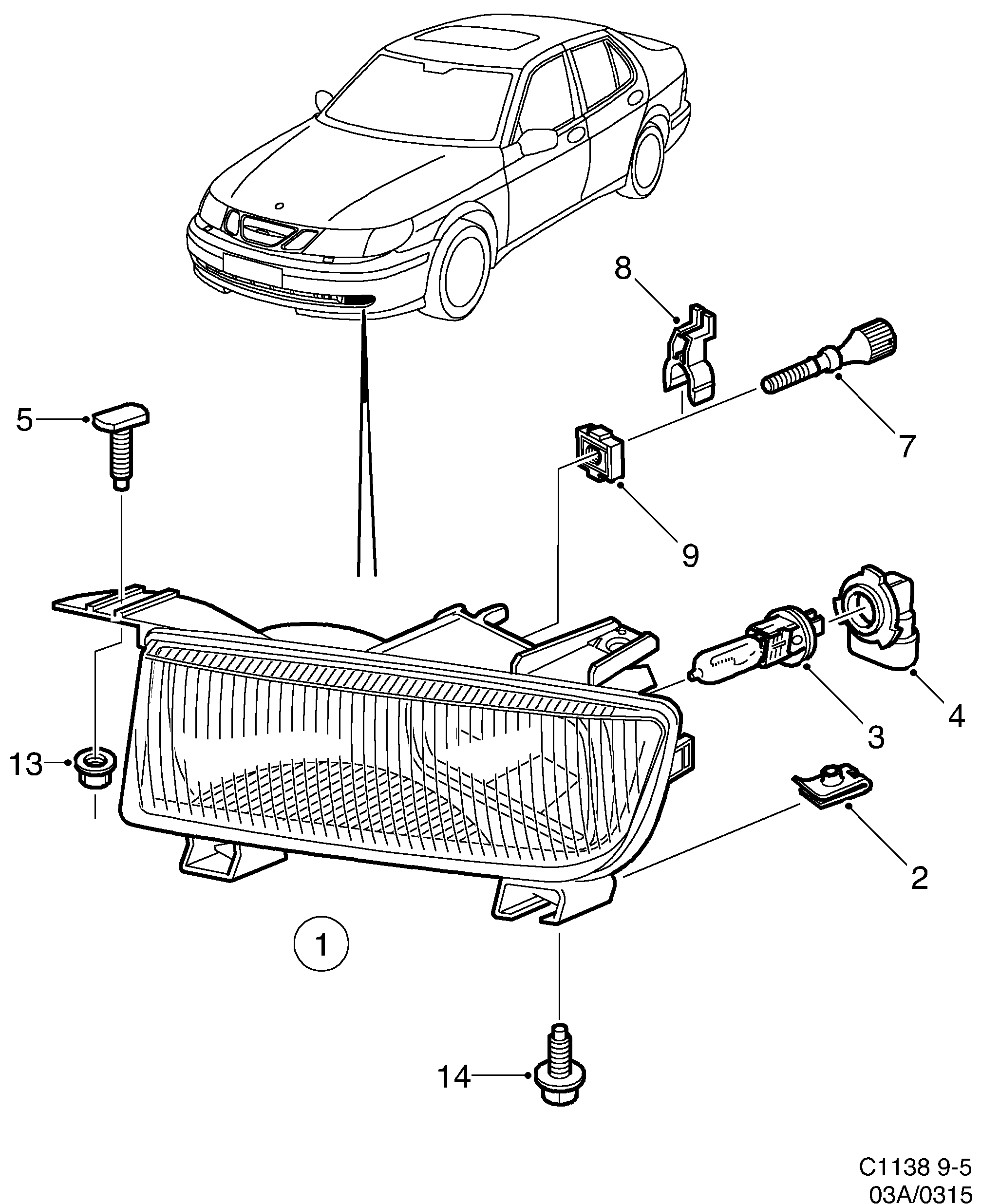 Saab 9-5 (9600) Fog light diagram