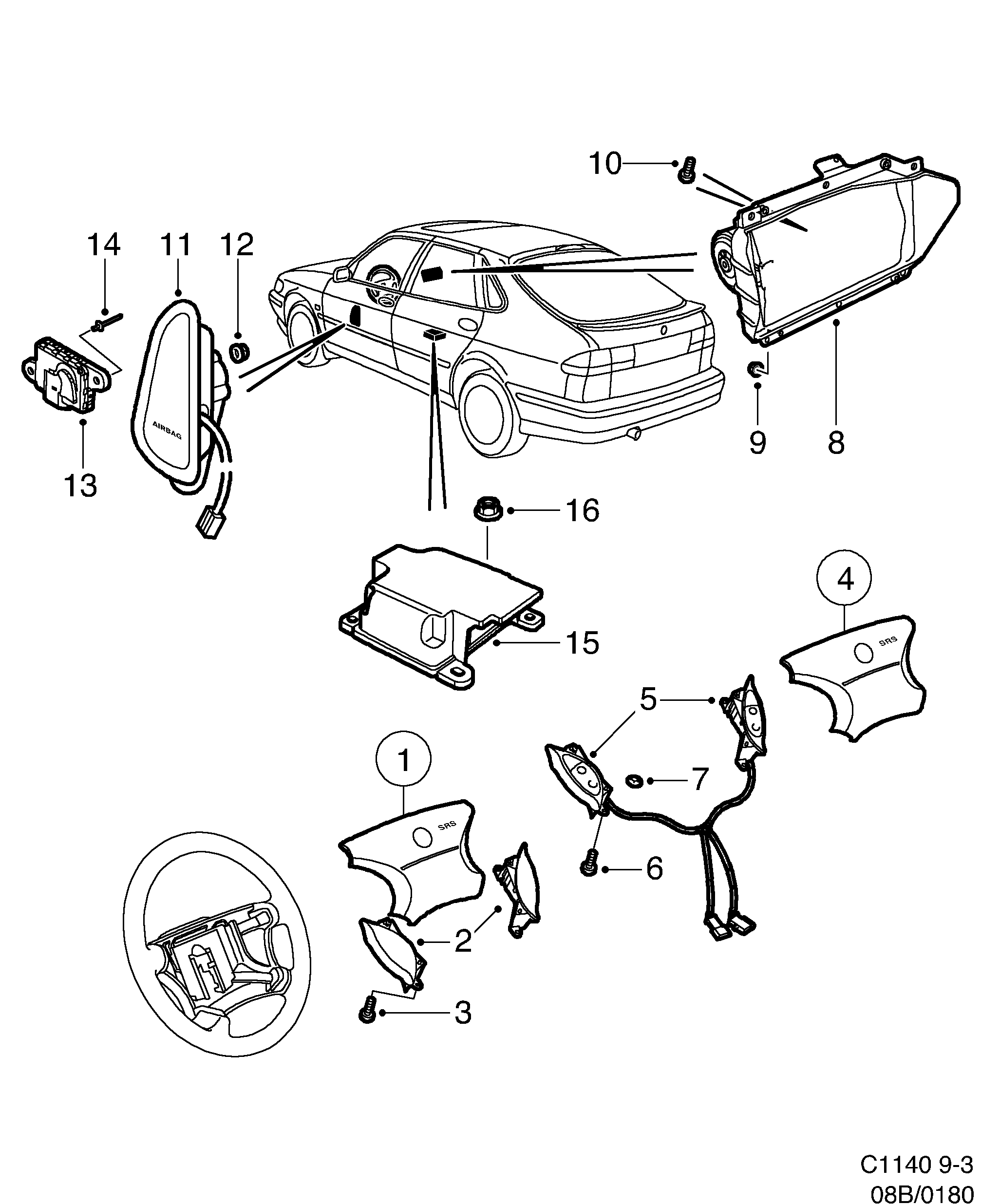 Saab 9-3 (9400) Inflatable bag diagram