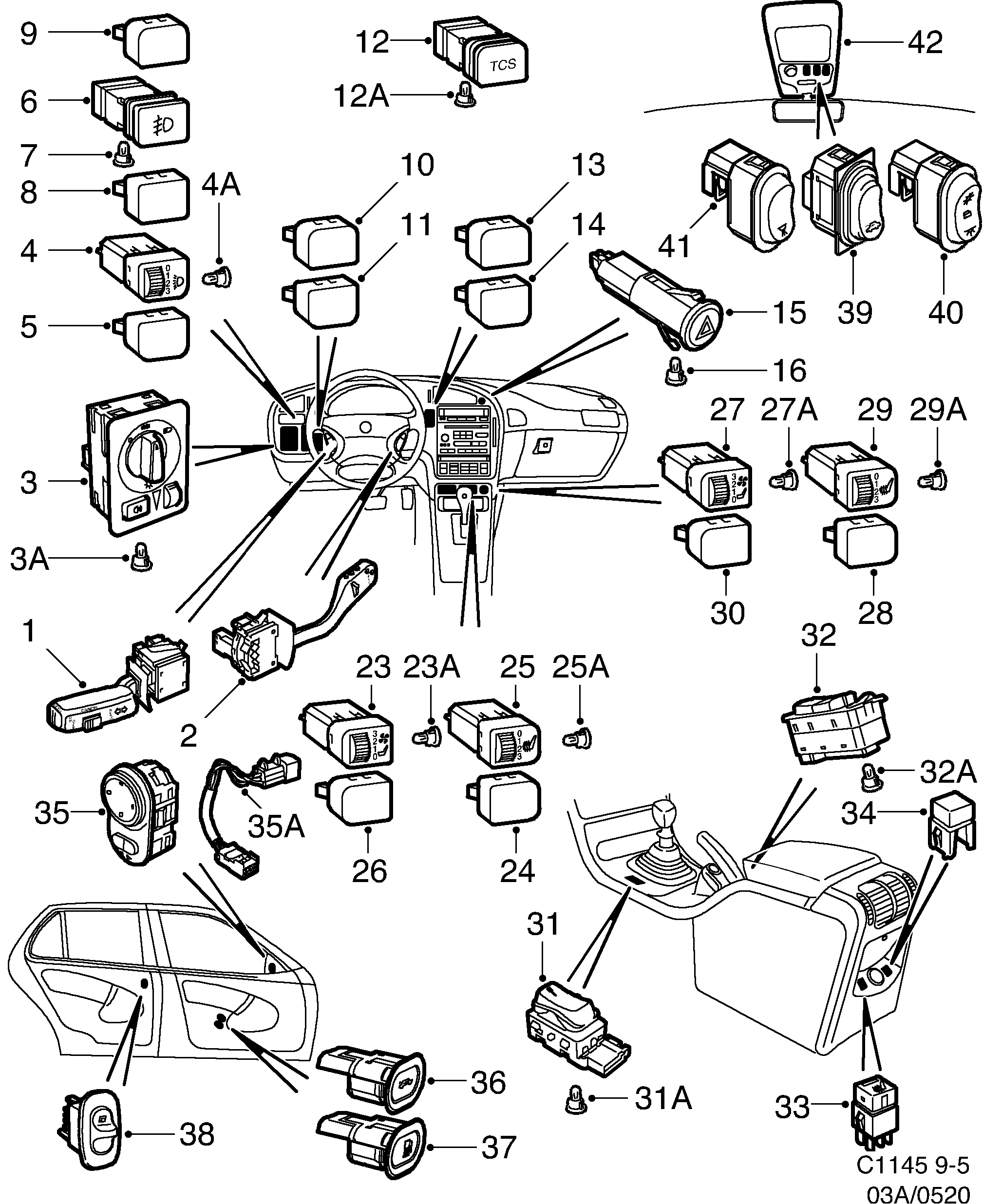 Saab 9-5 (9600) Switch diagram