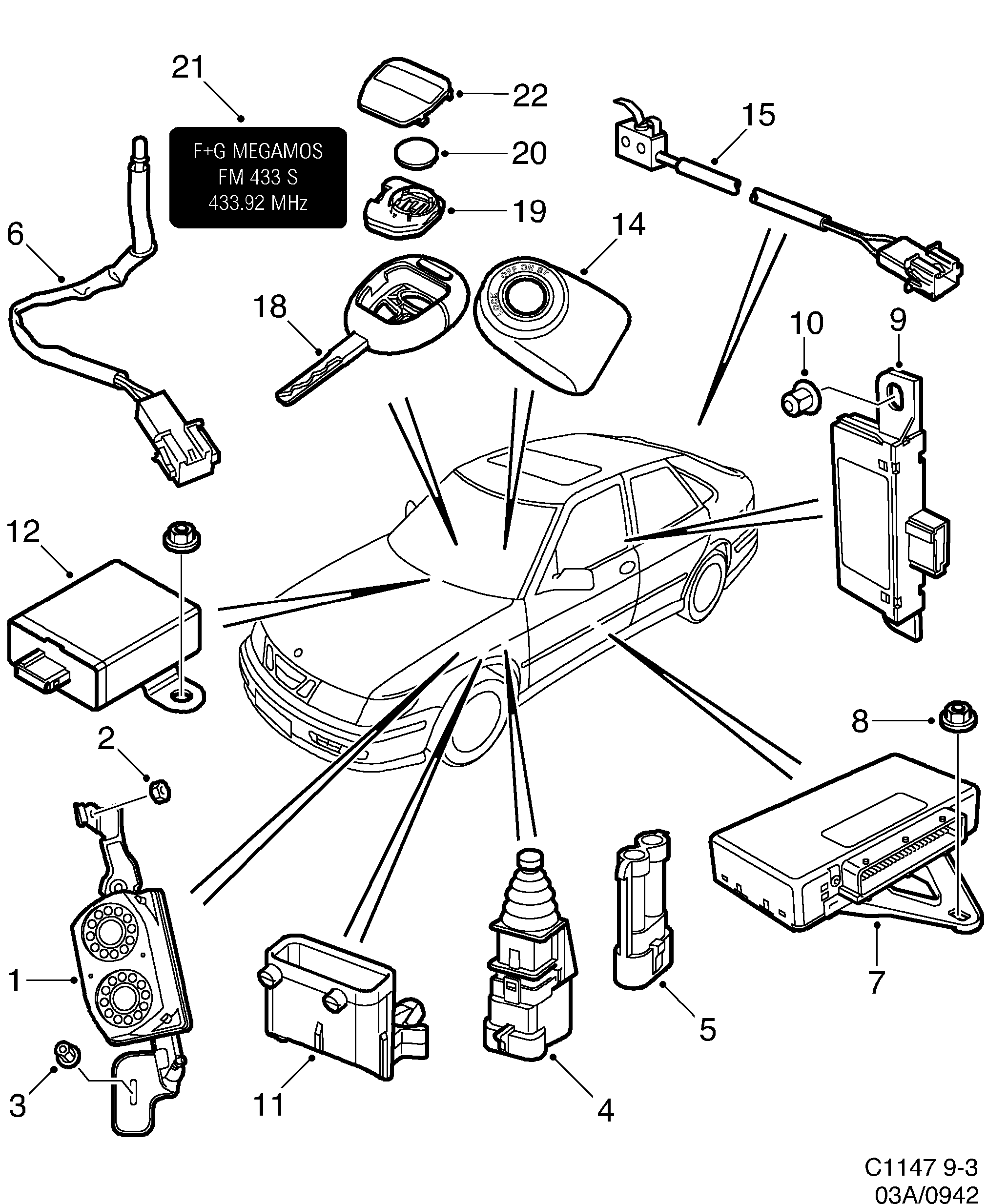 Saab 9-3 (9400) Anti theft system TWICE diagram