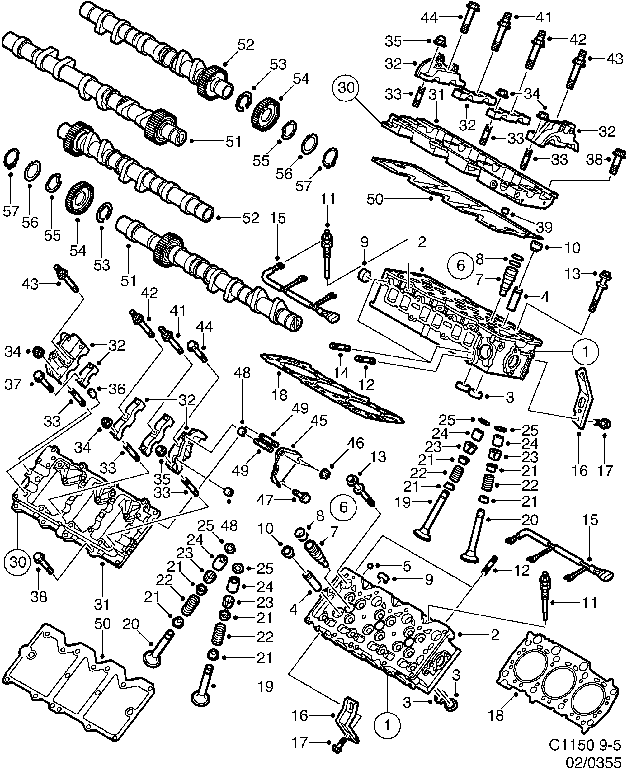 Saab 9-5 (9600) Cylinder head diagram
