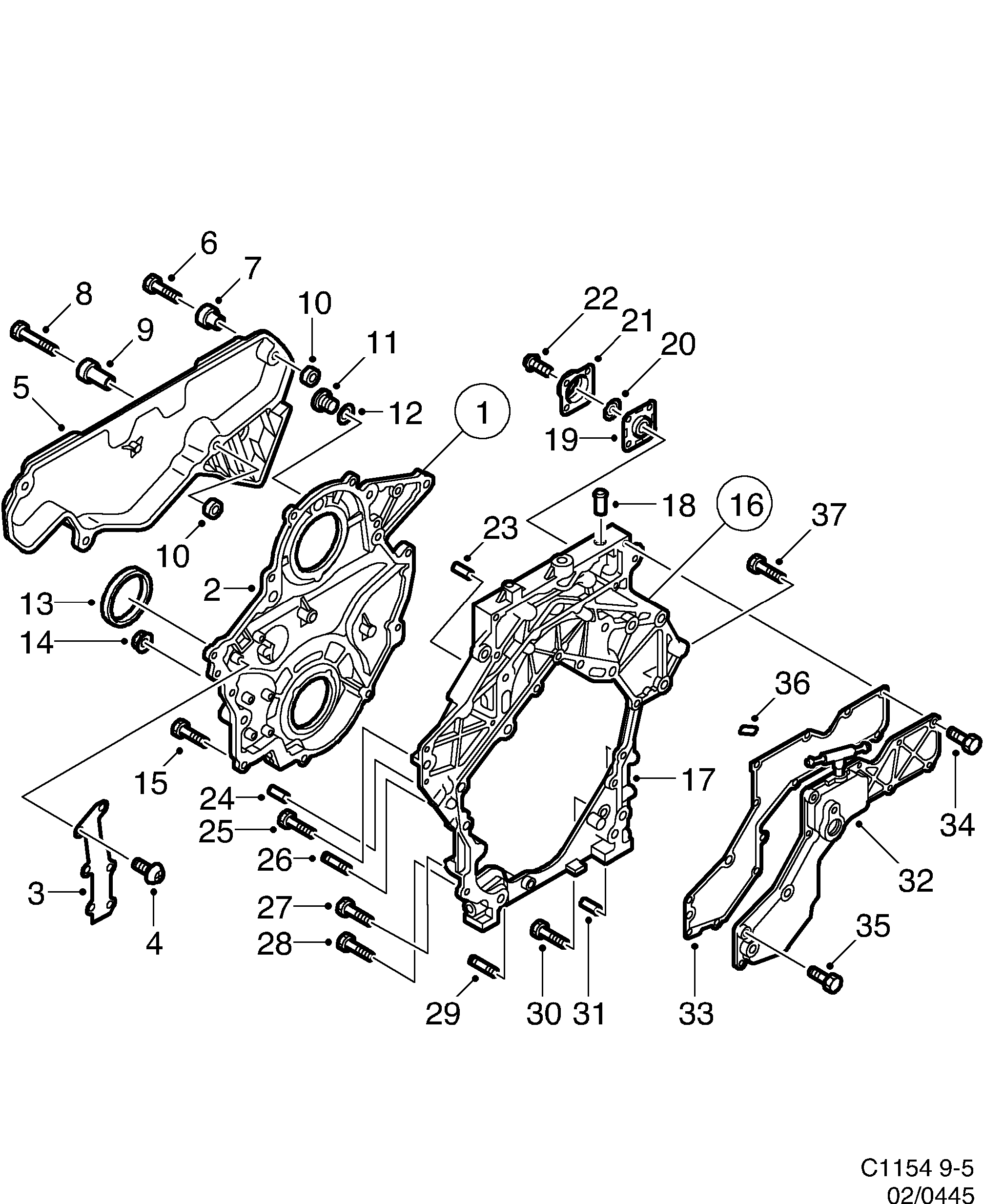 Saab 9-5 (9600) Transmission Timing gear casing diagram