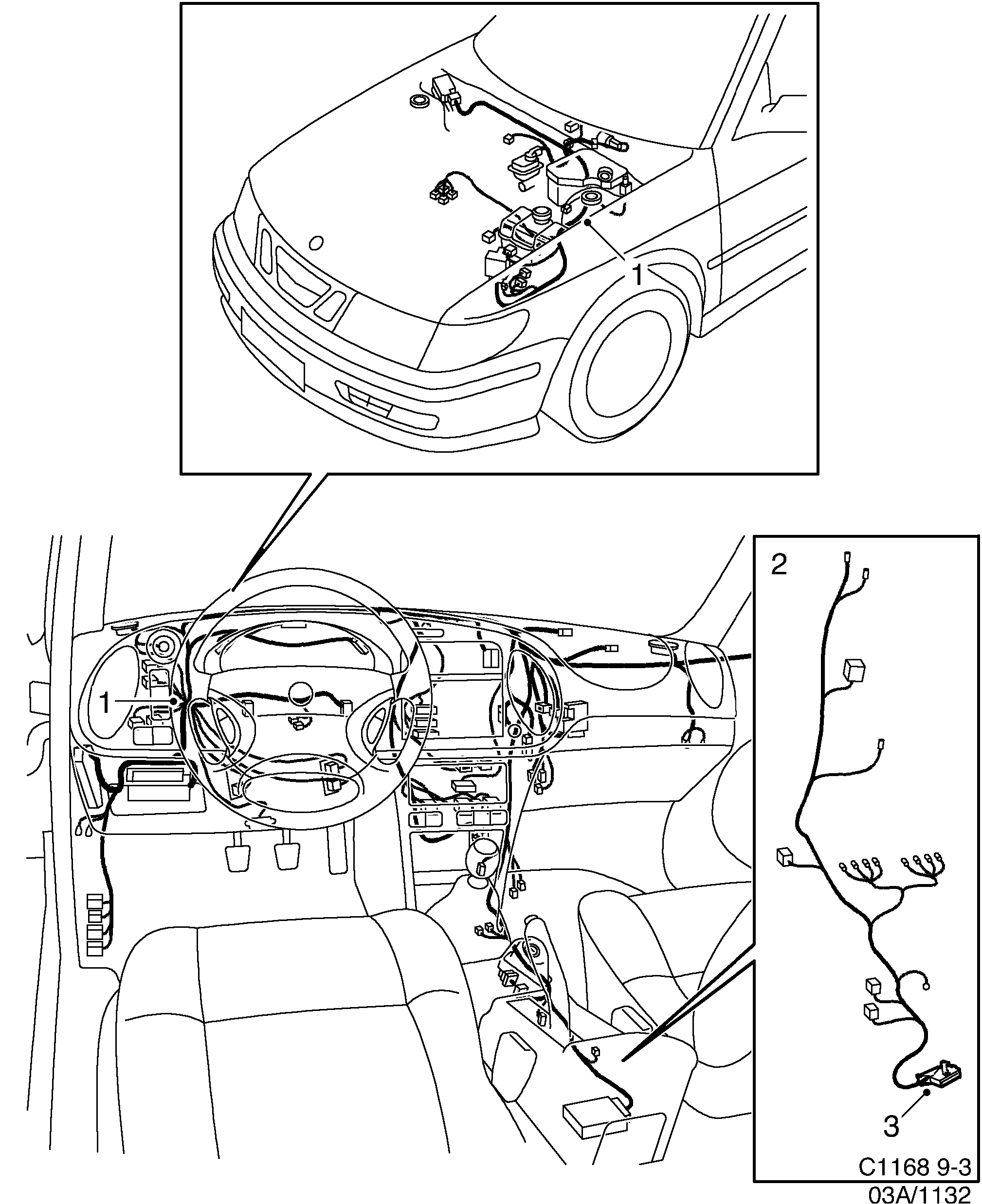 Saab 9-3 (9400) Instrument panel diagram