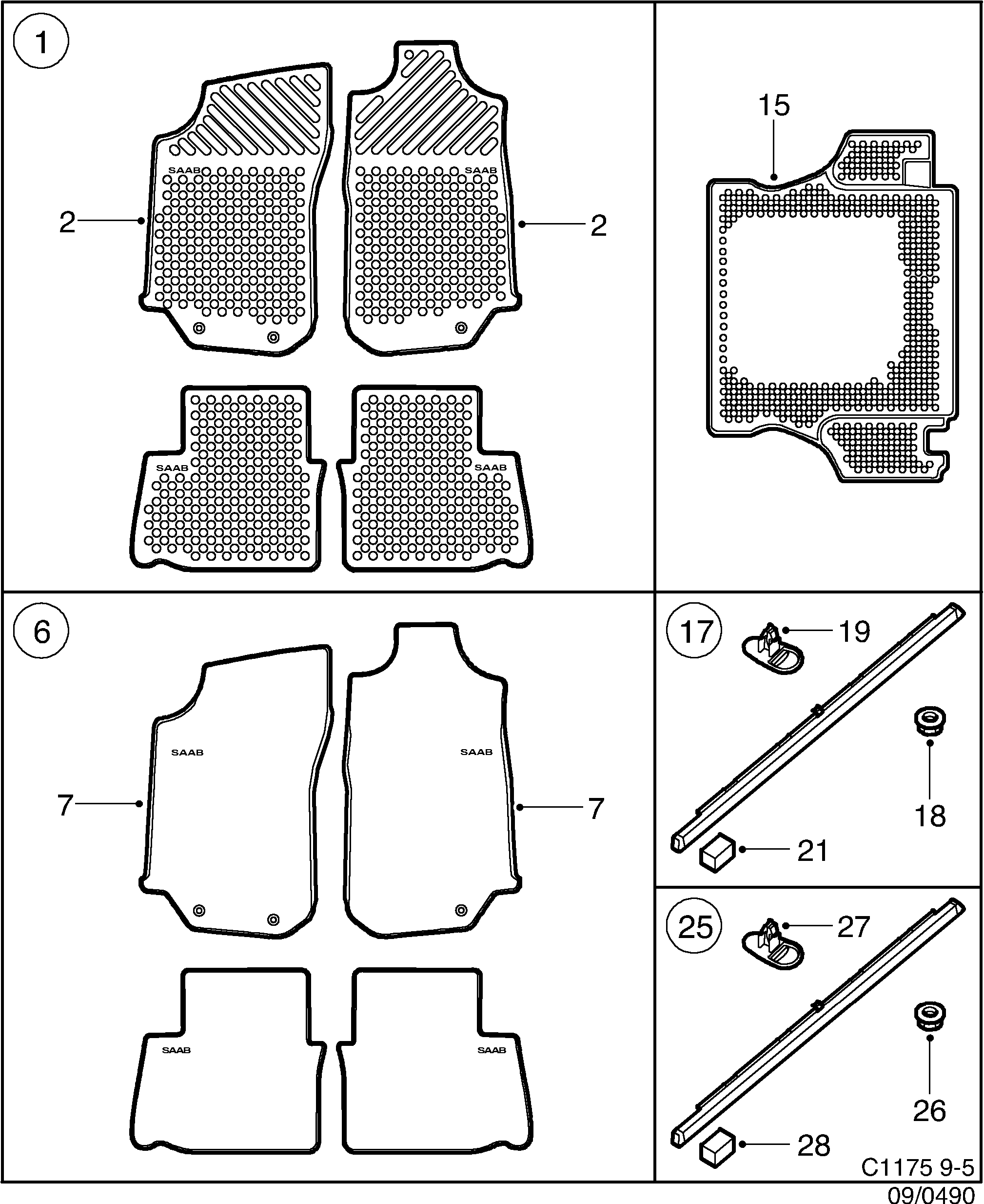 Saab 9-5 (9600) Carpet Sun blind diagram