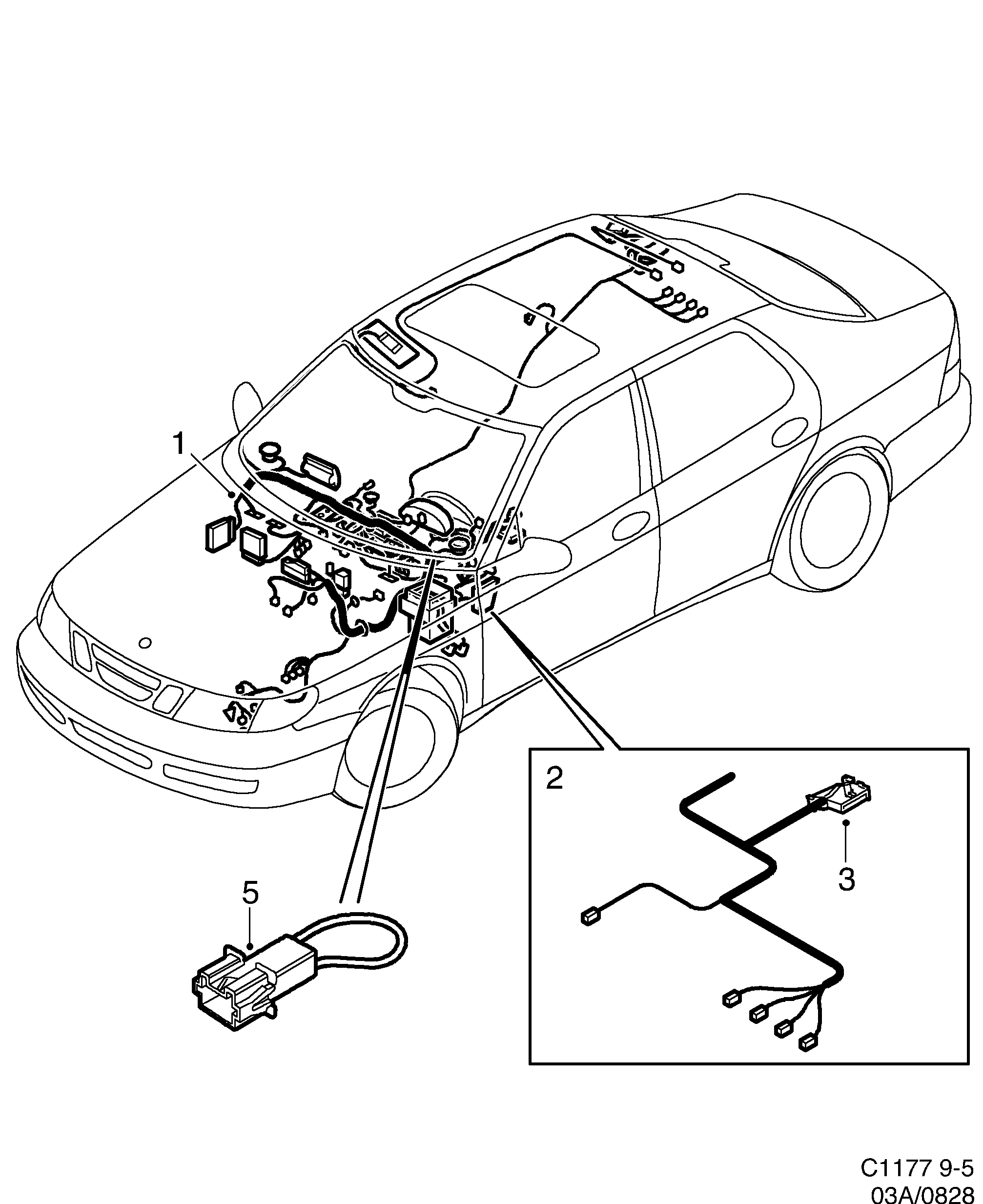 Saab 9-5 (9600) Instrument panel diagram