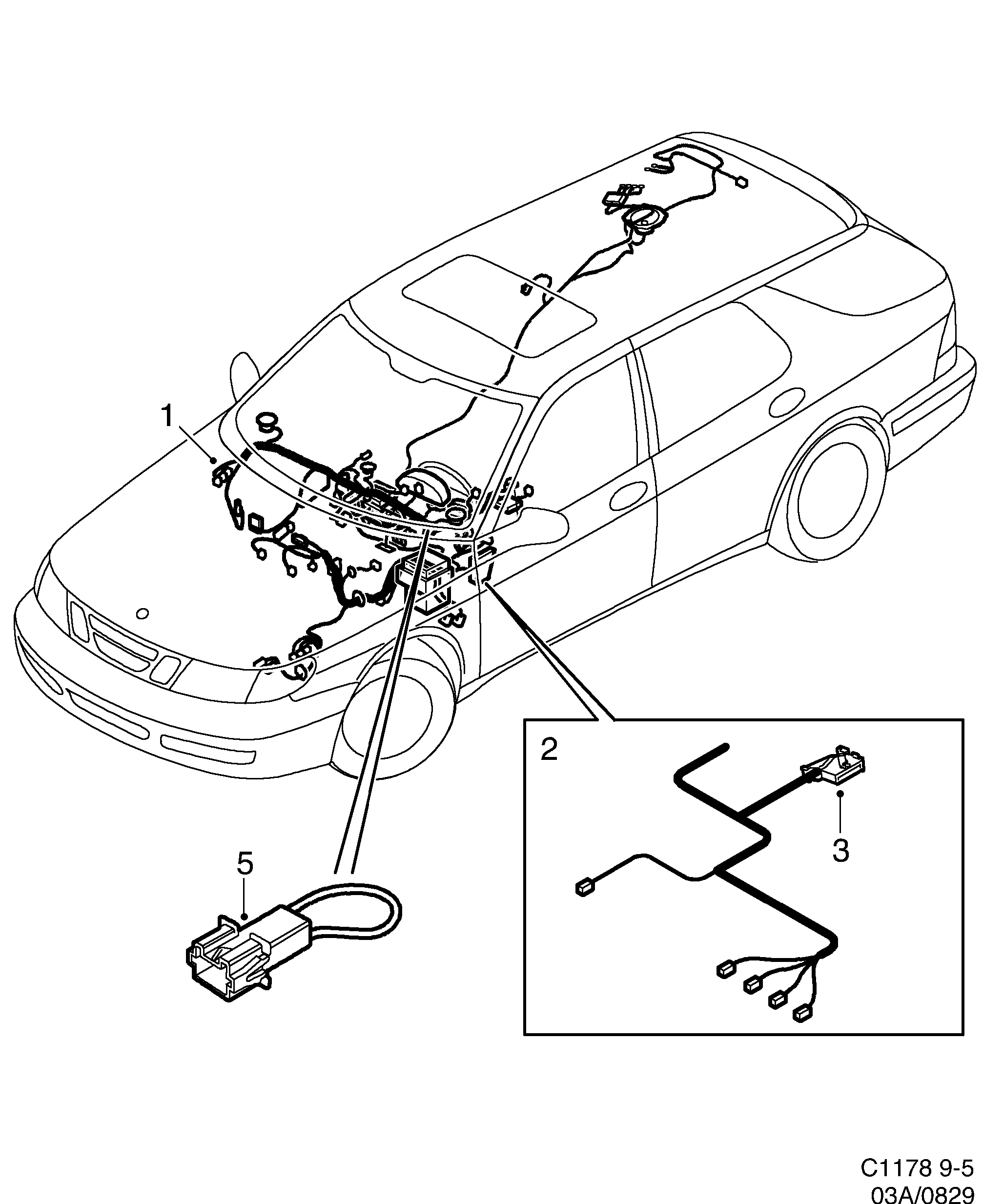 Saab 9-5 (9600) Instrument panel diagram