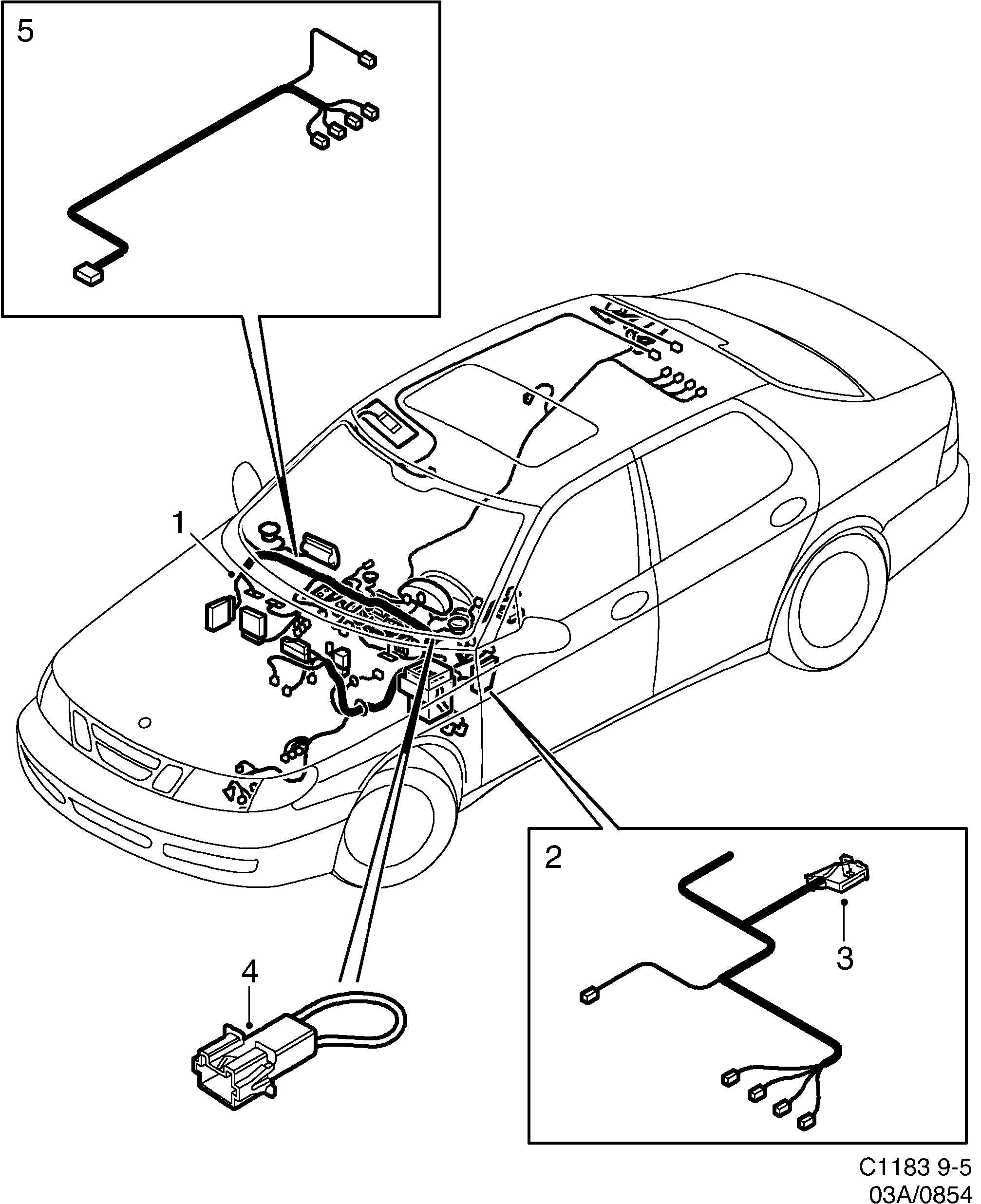 Saab 9-5 (9600) Instrument panel diagram