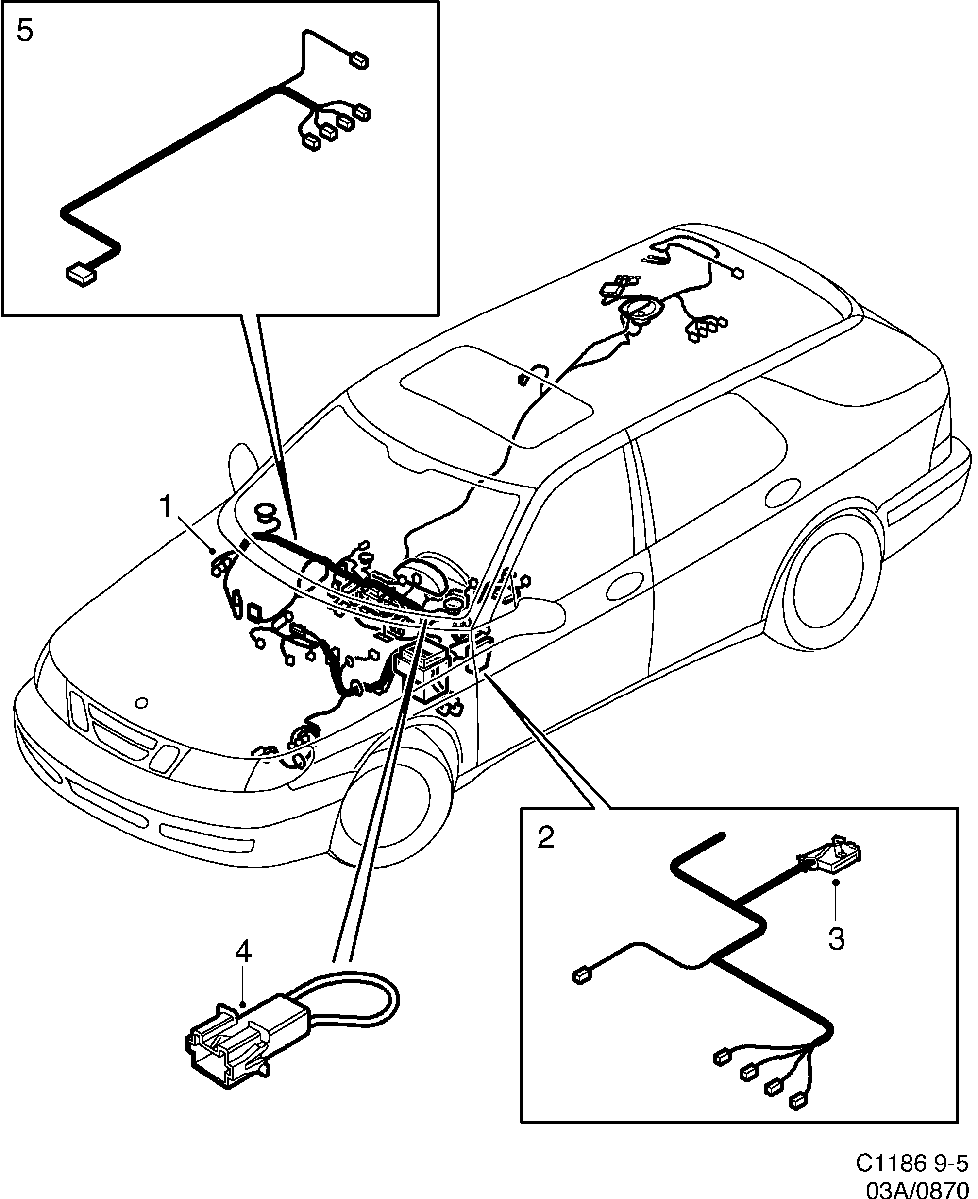 Saab 9-5 (9600) Instrument panel diagram