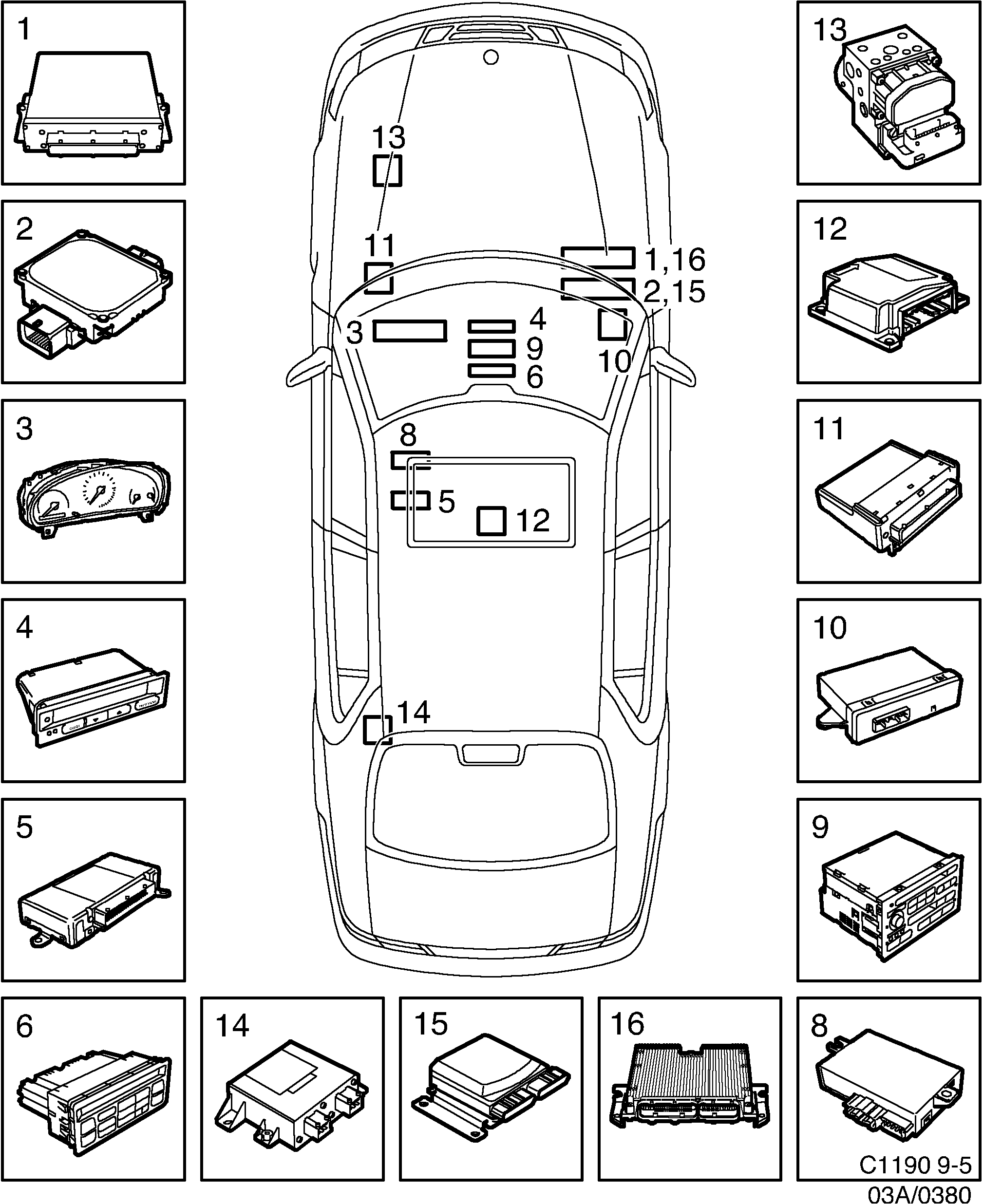 Saab 9-5 (9600) Electronic units diagram