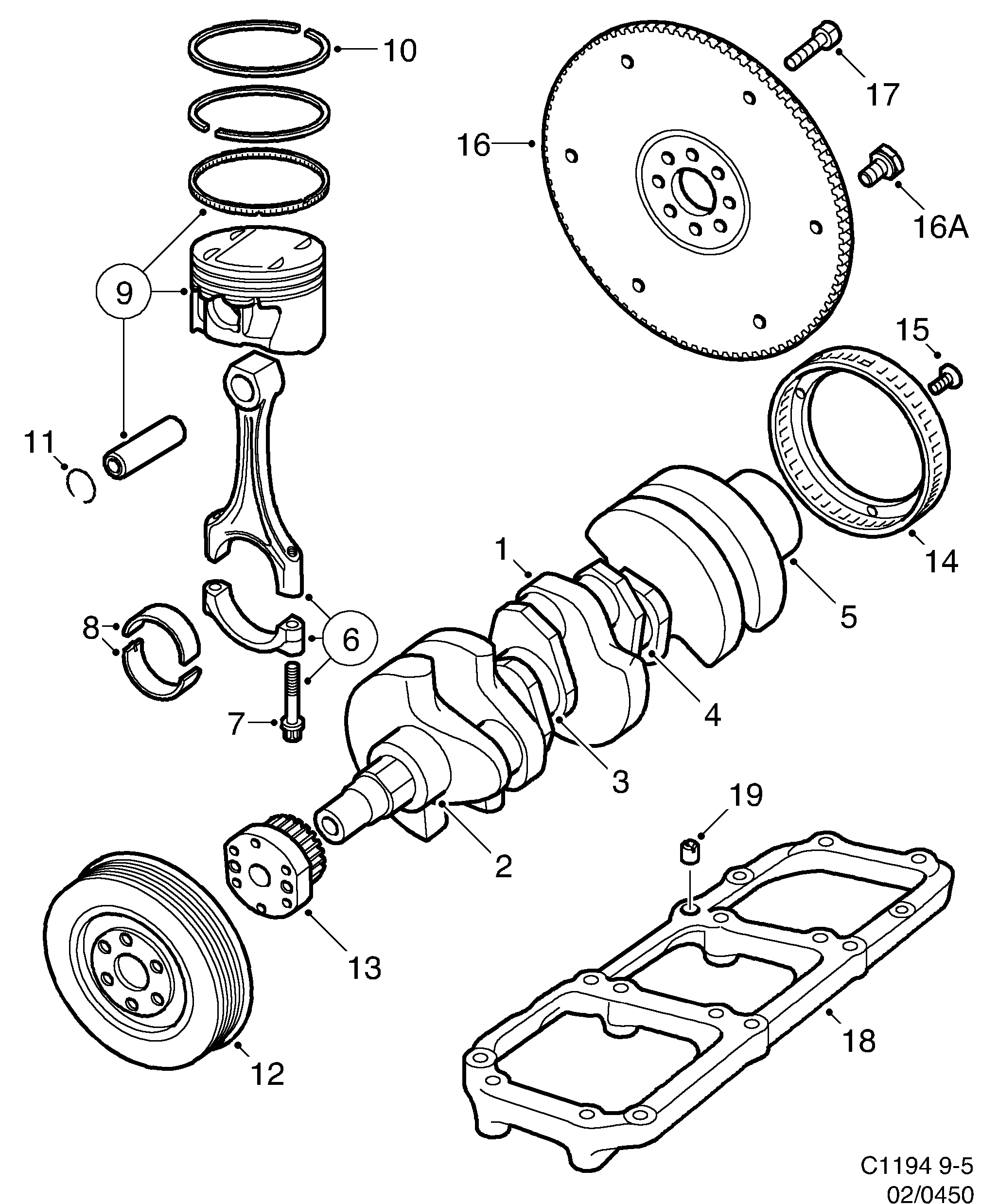Saab 9-5 (9600) Crankshaft Piston diagram