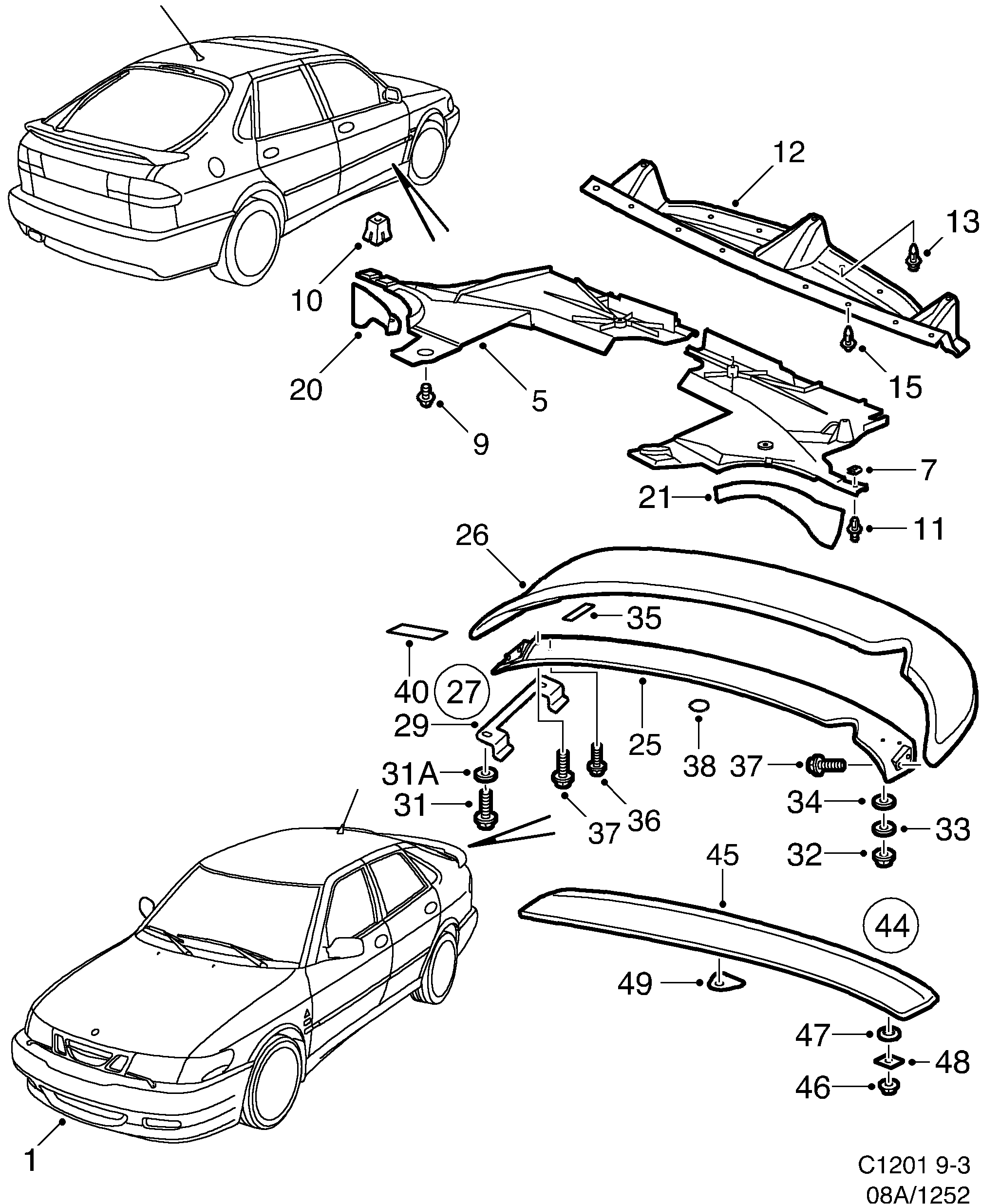 Saab 9-3 (9400) Air shield Spoiler diagram