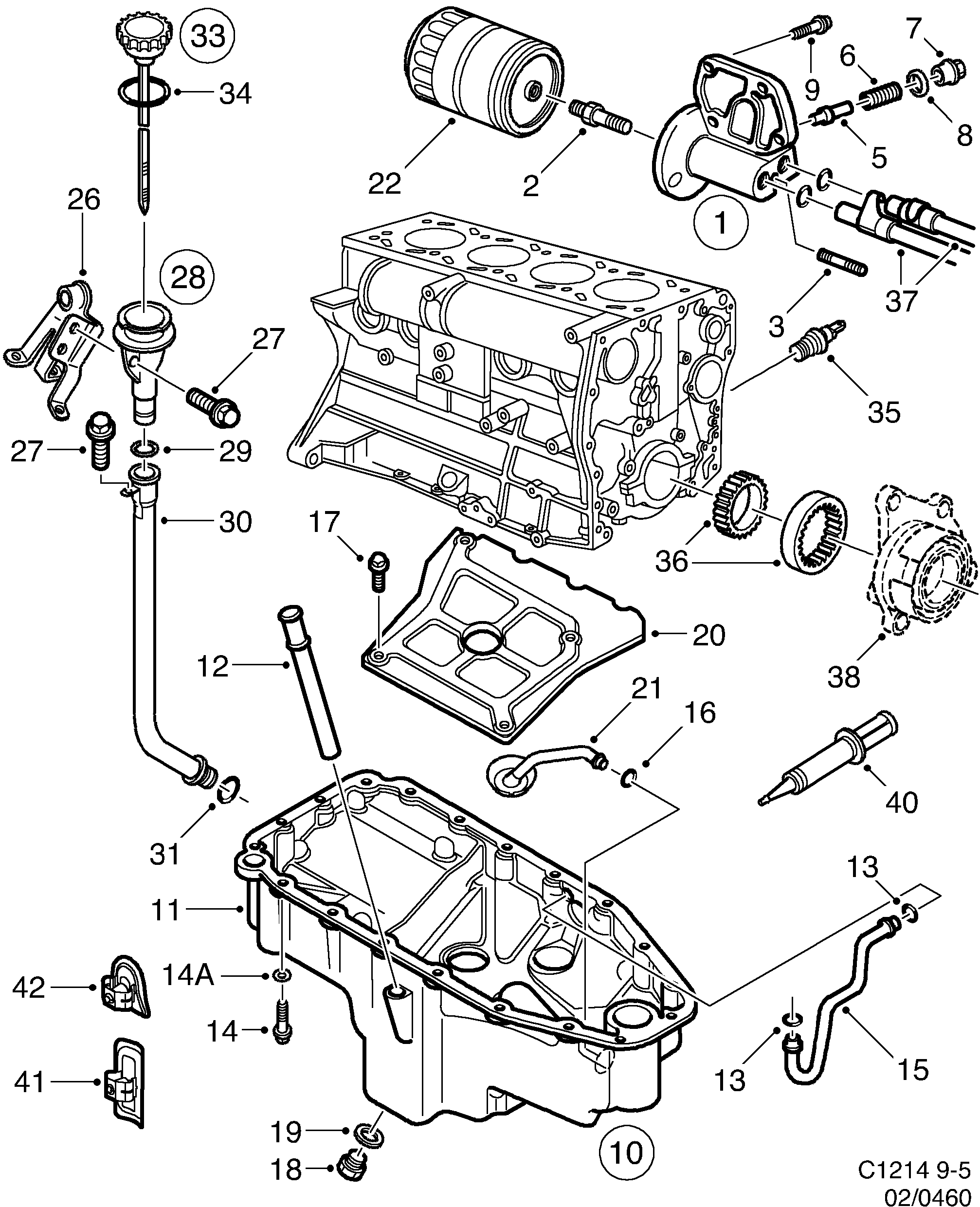 Saab 9-5 (9600) Oil pan, oil filter diagram