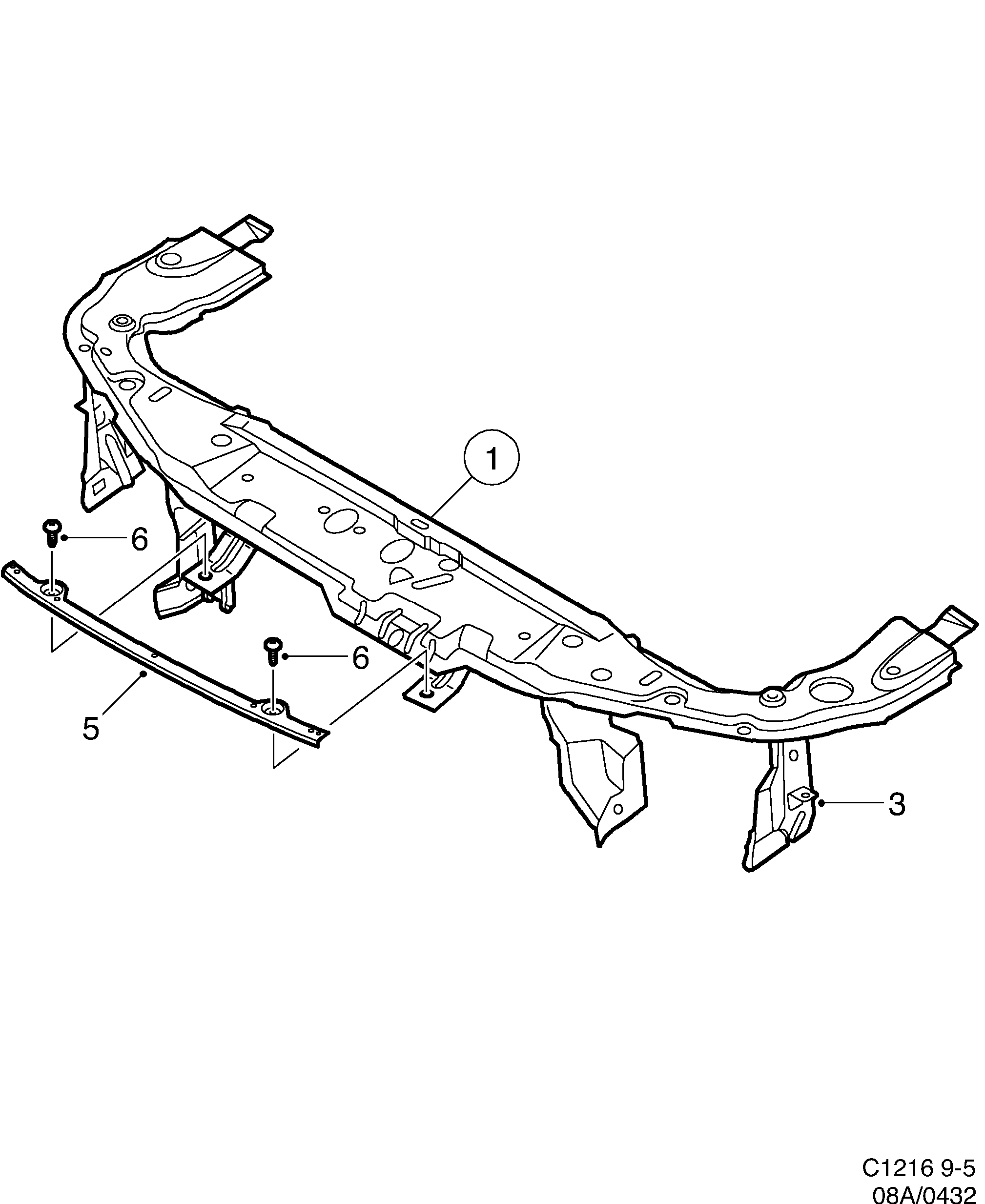Saab 9-5 (9600) Radiator member diagram