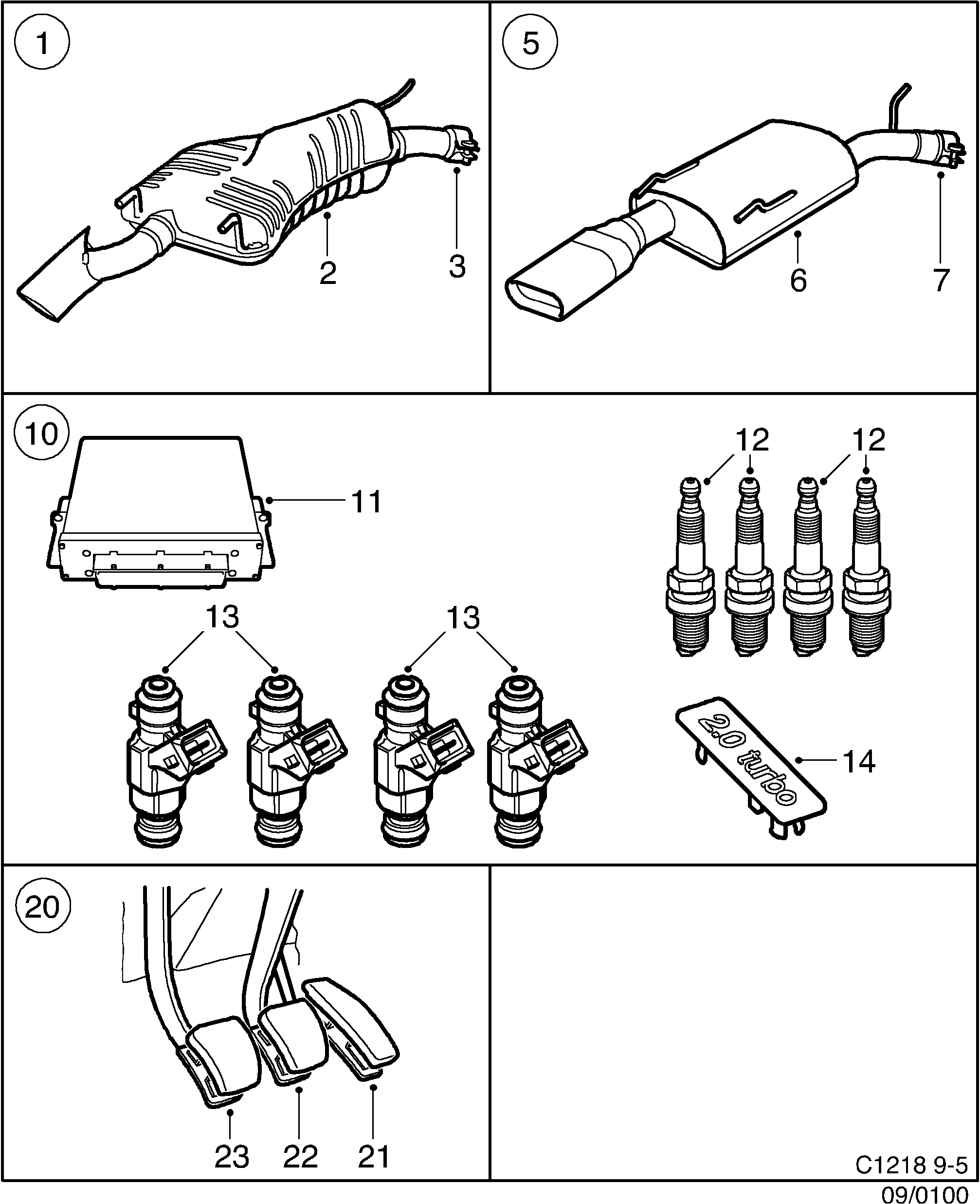 Saab 9-5 (9600) Exhaust system Tuning kit diagram