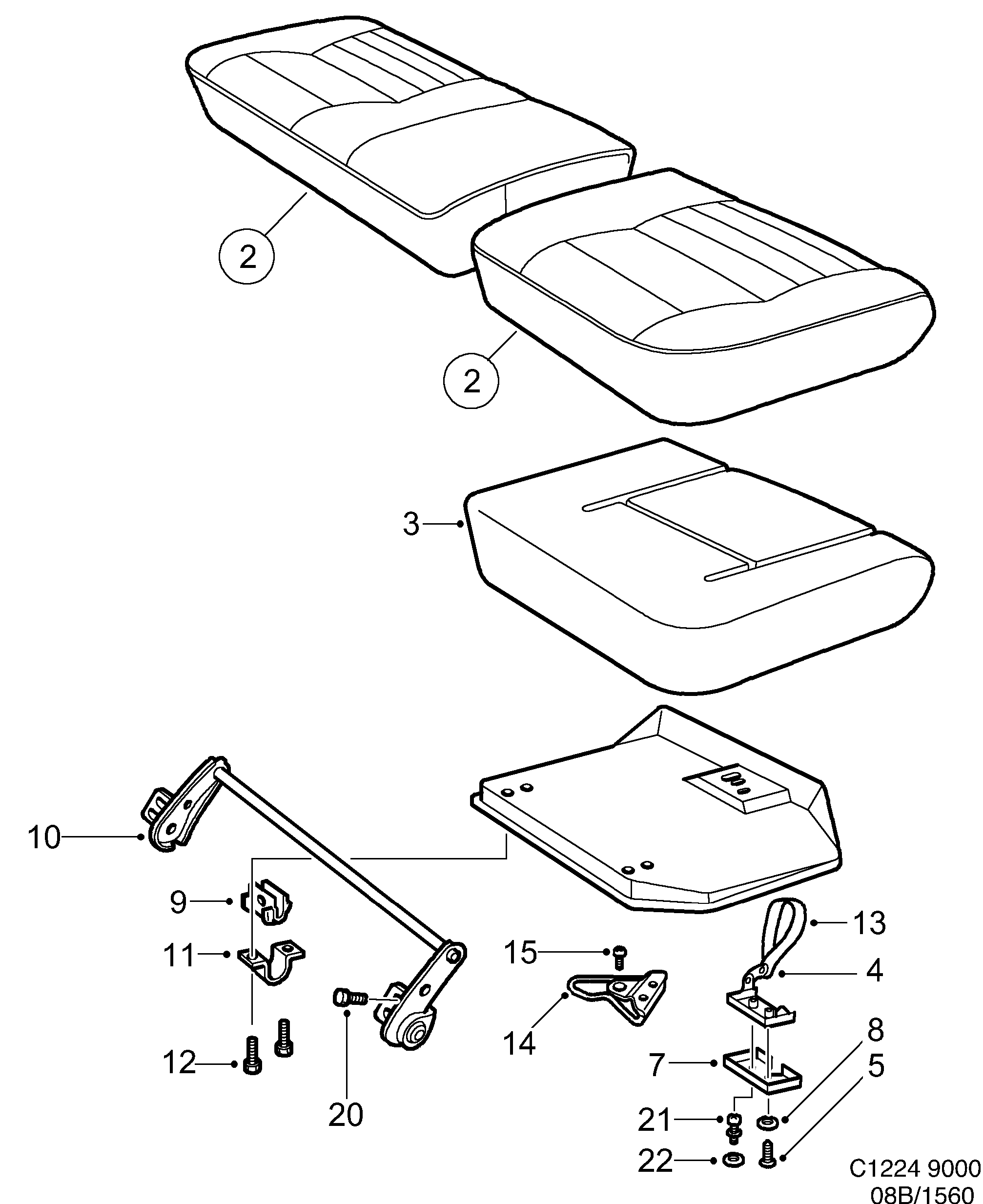 Saab 9000 Rear seat Seat cushion diagram