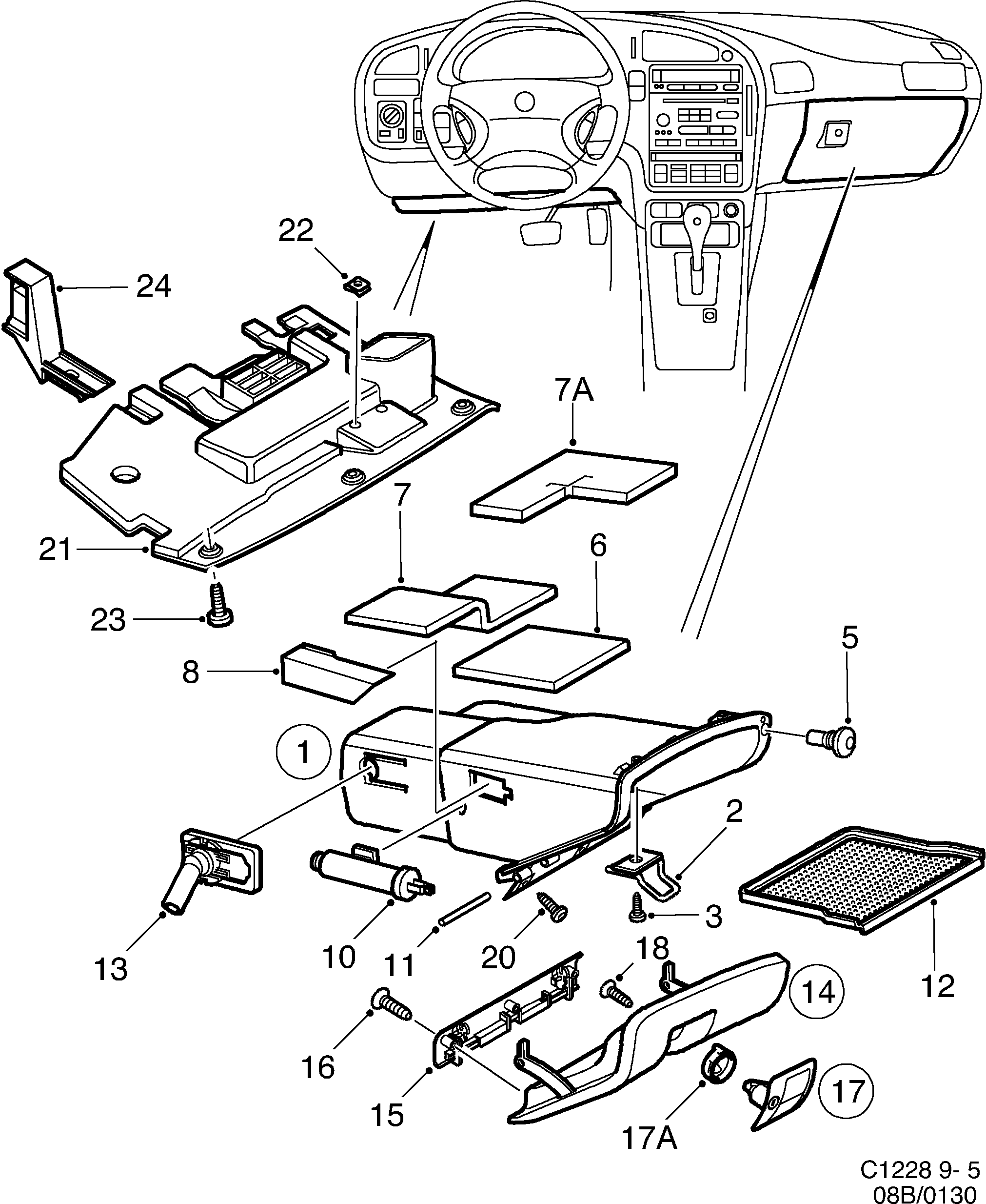 Saab 9-5 (9600) Glove compartment Panel lower diagram