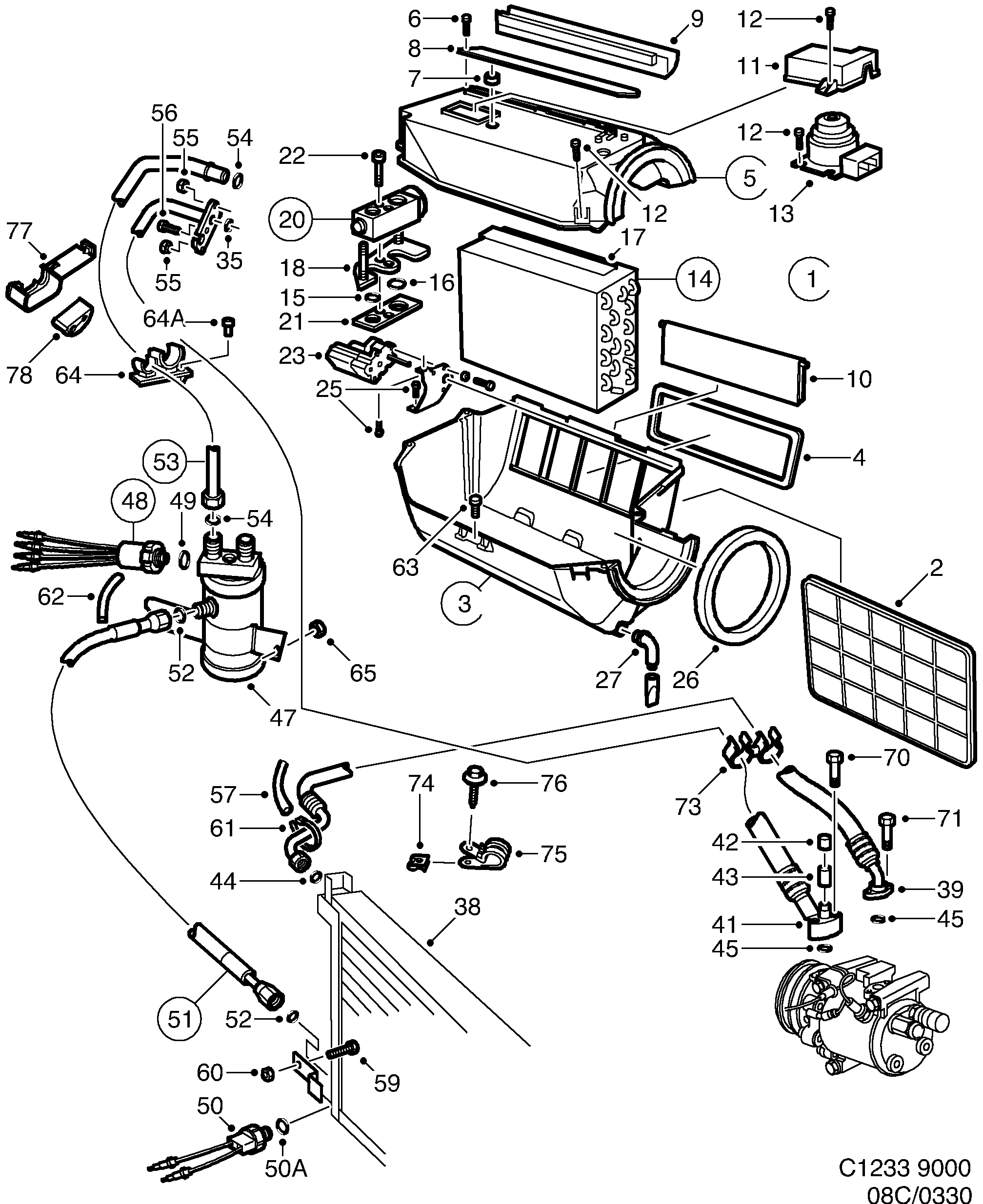 Saab 9000 AC evaporator diagram