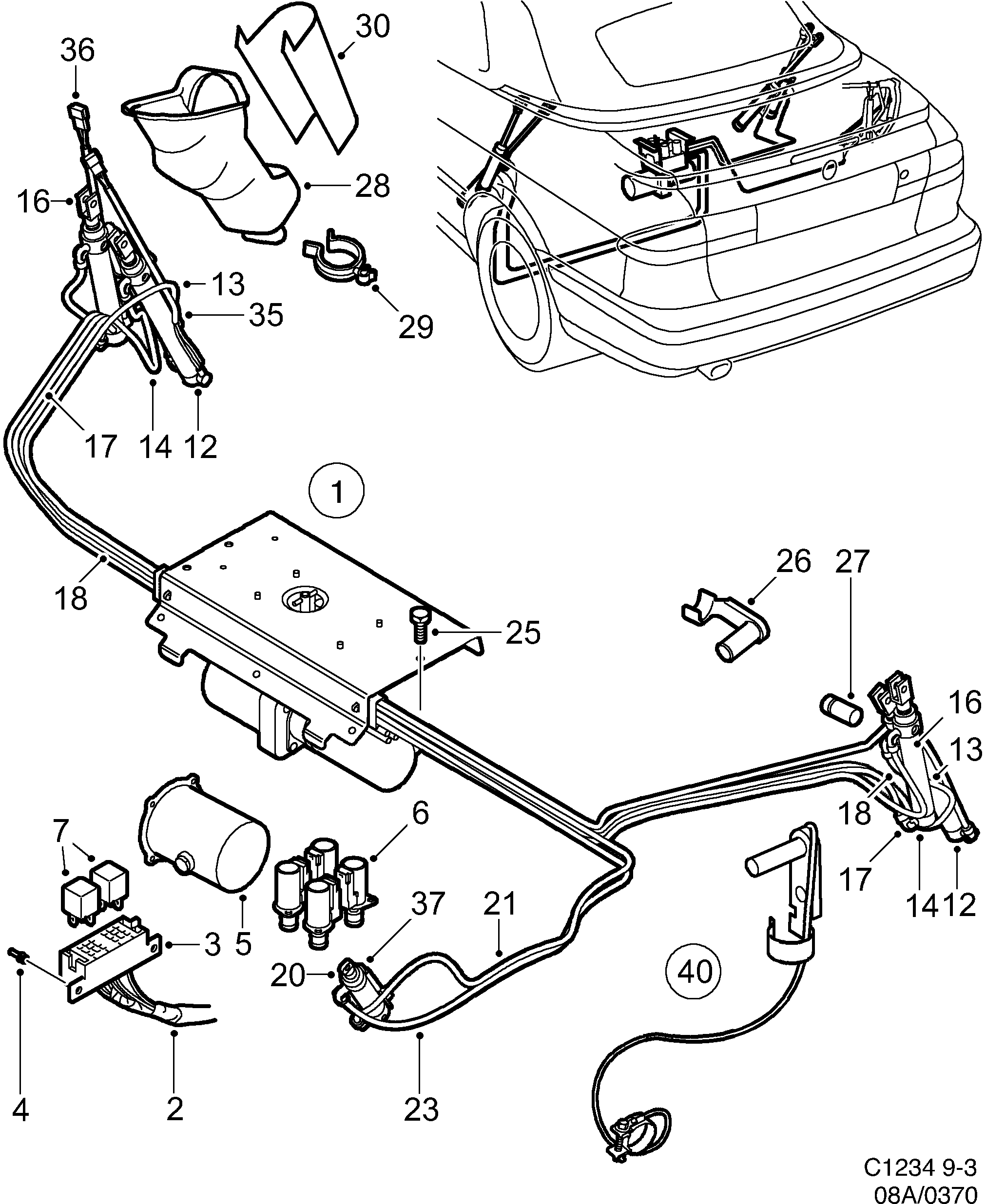 Saab 9-3 (9400) Hydraulic system Convertible diagram