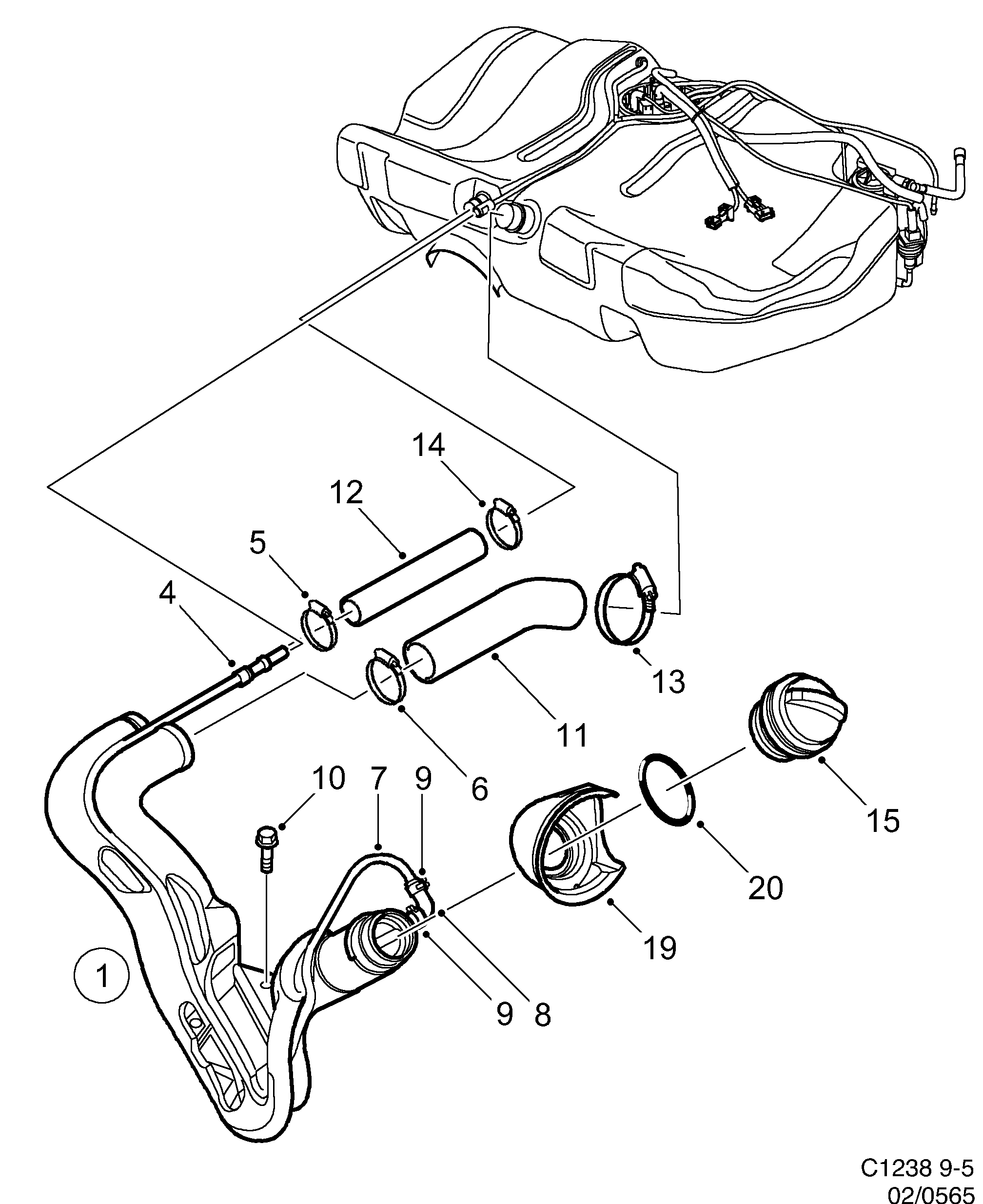 Saab 9-5 (9600) Filler pipe diagram