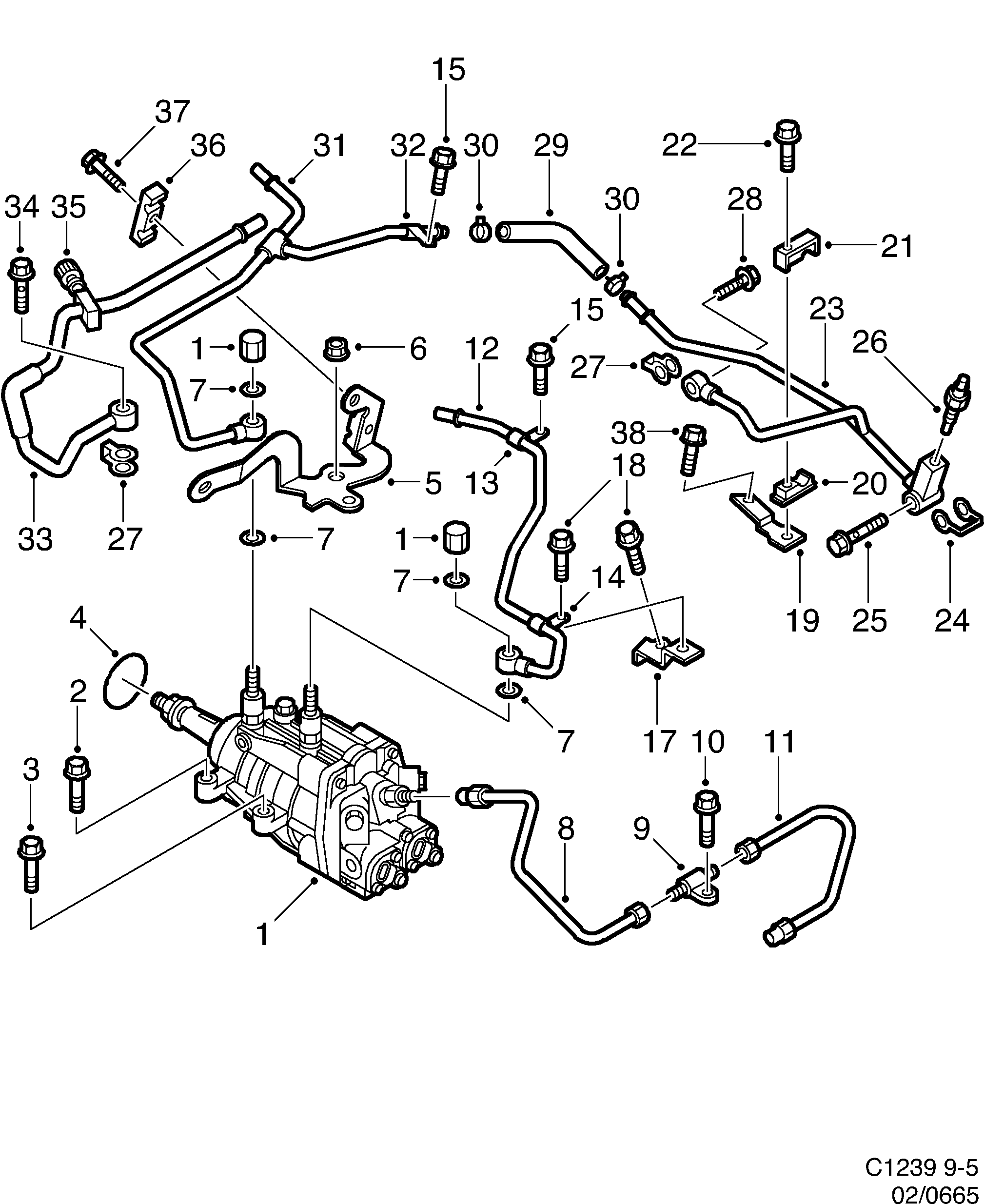 Saab 9-5 (9600) Injection pump diagram