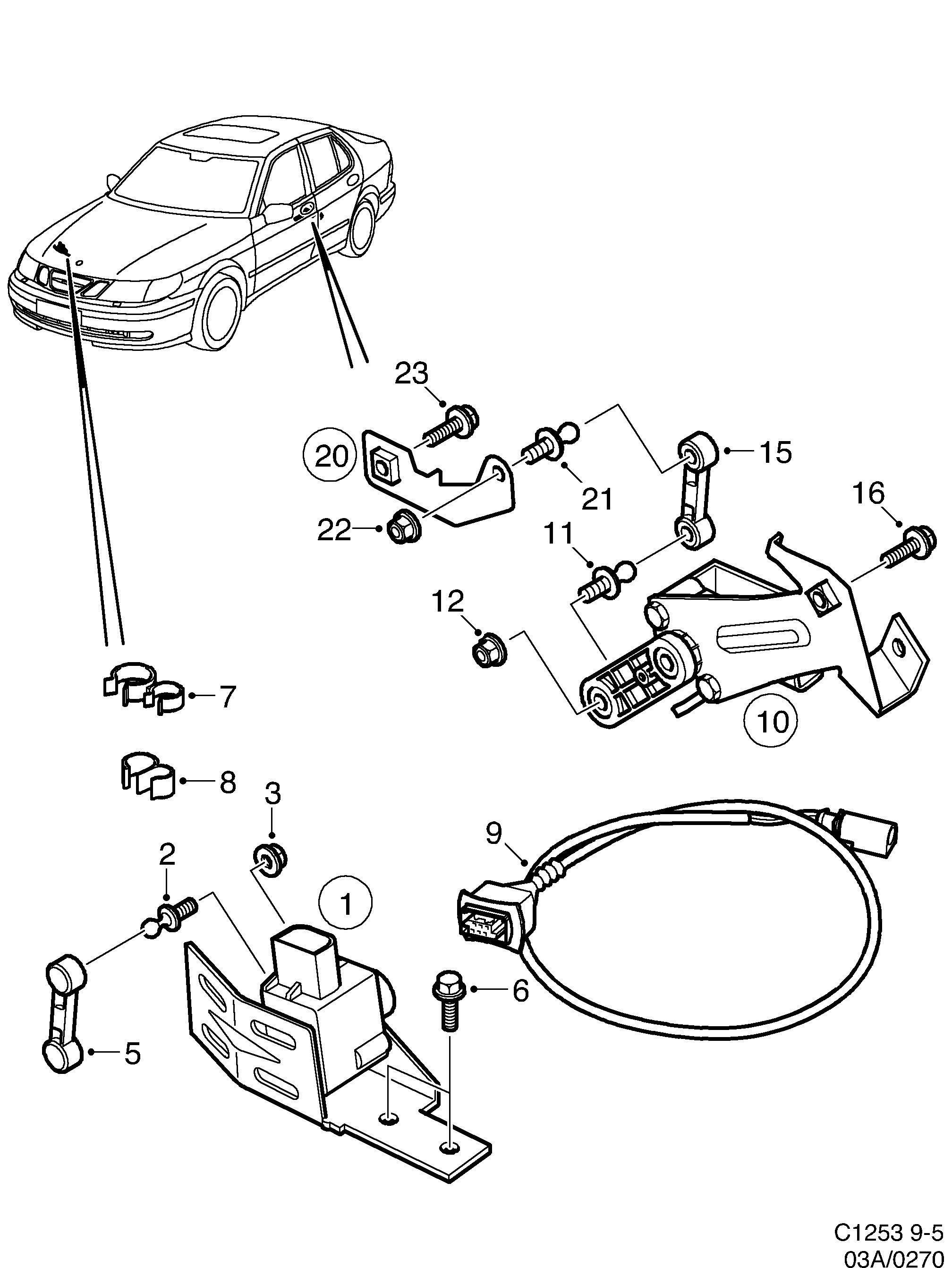 Saab 9-5 (9600) Center of gravity sensor Xenon diagram