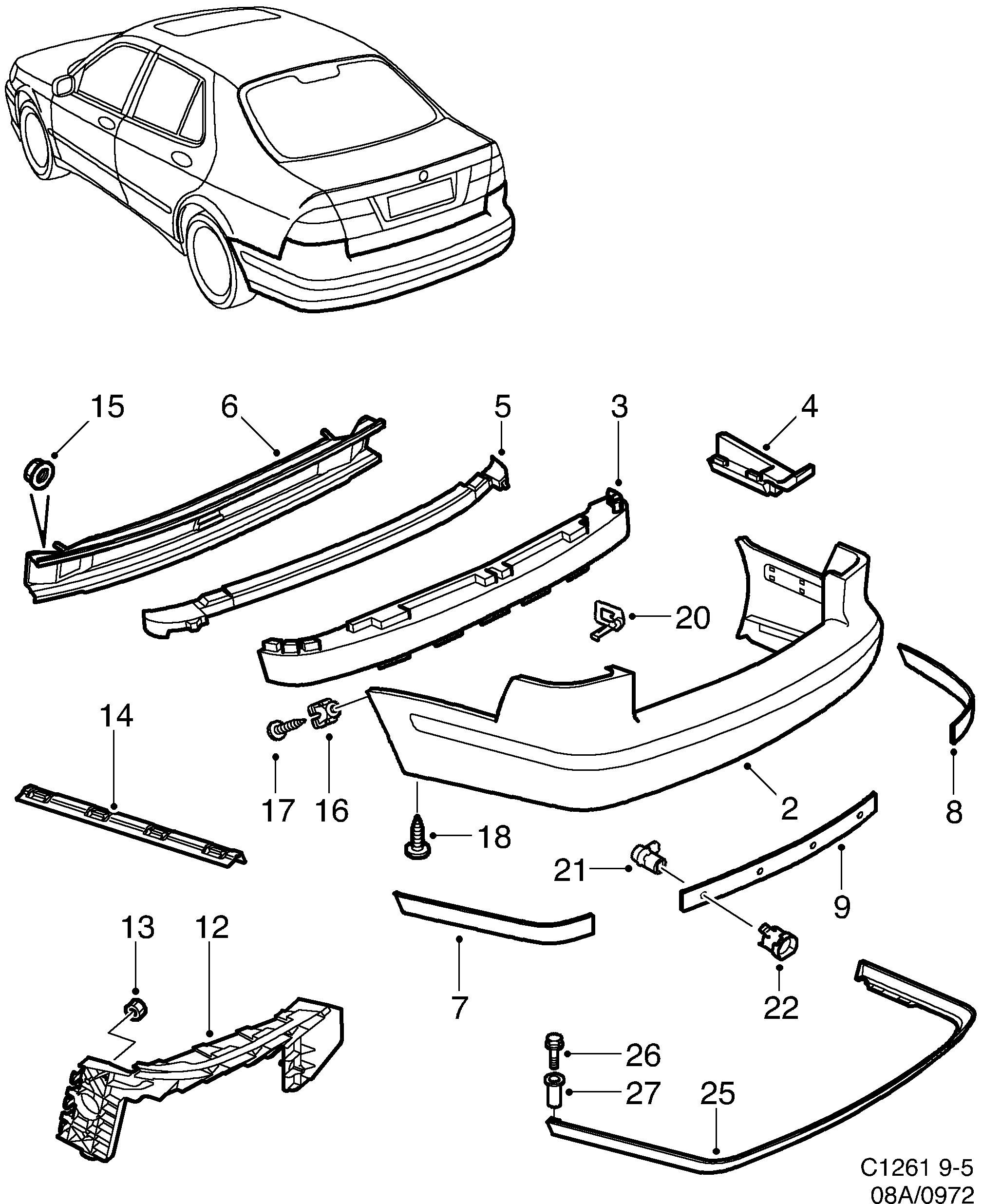Saab 9-5 (9600) Bumper, rear diagram
