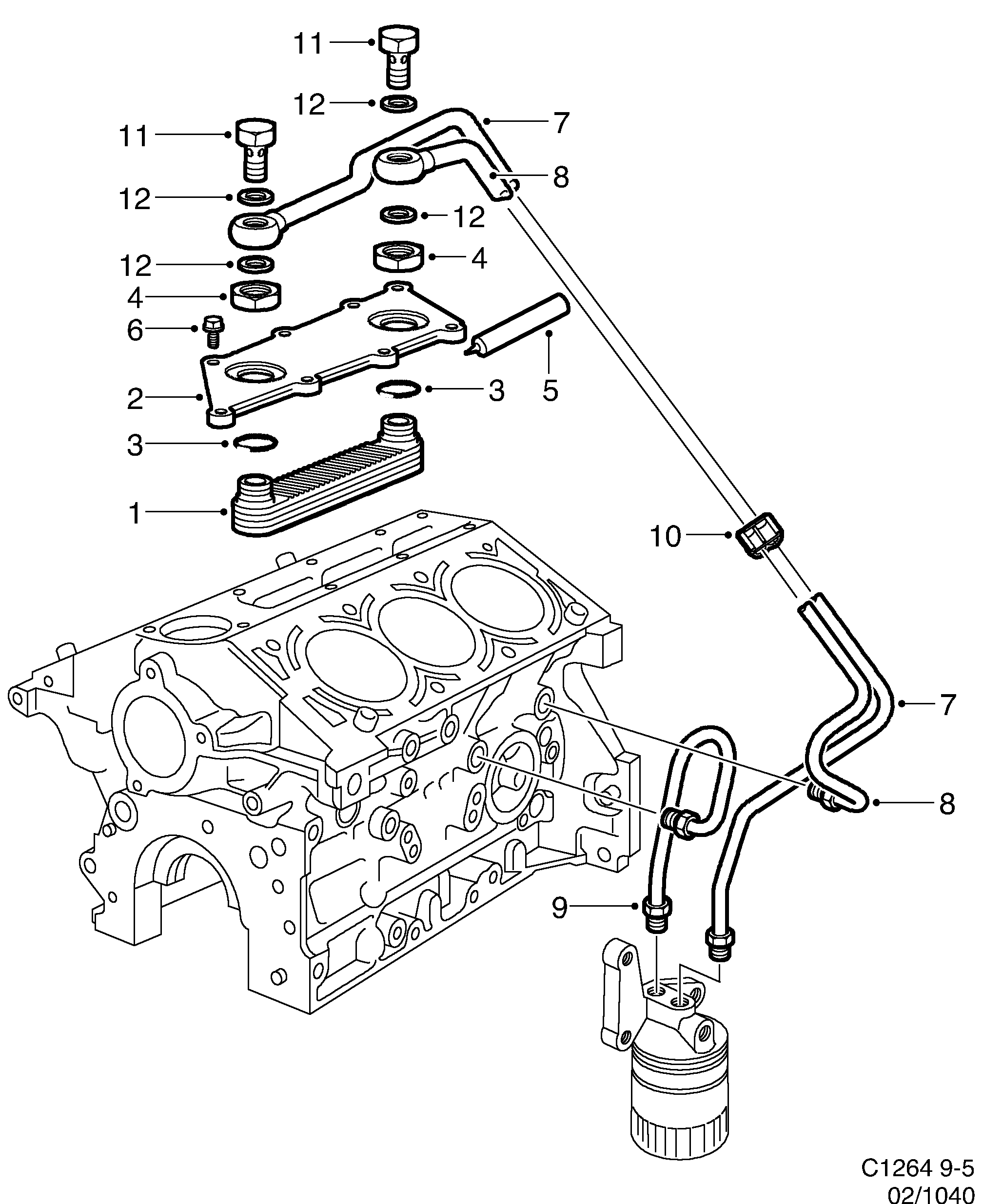Saab 9-5 (9600) Air oil cooler diagram