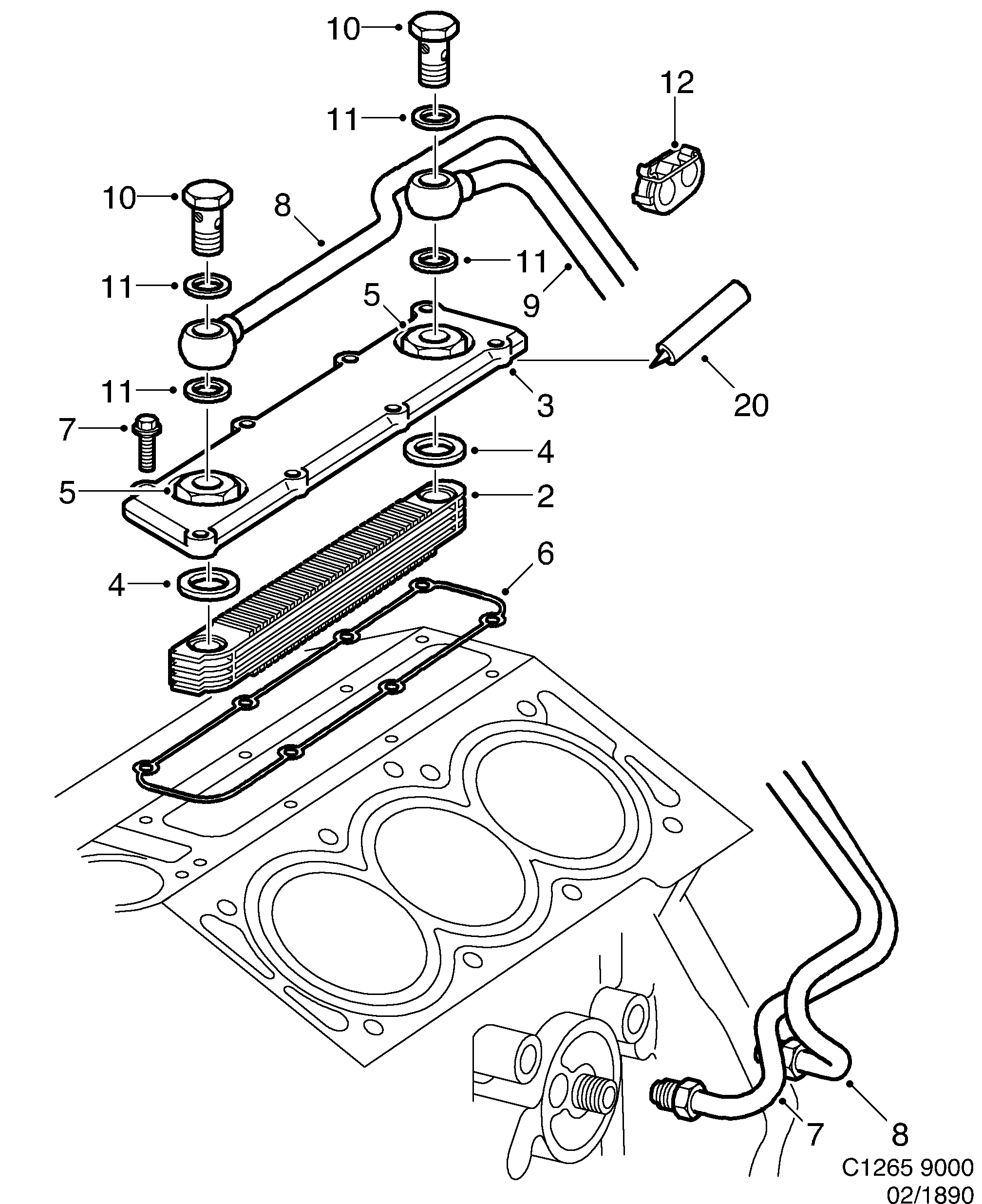 Saab 9000 Air oil cooler 6-cylinder diagram