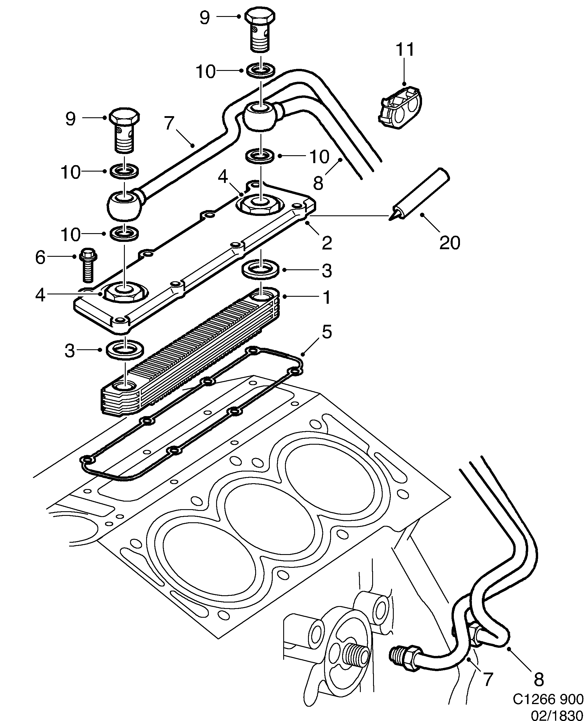 Saab 900 Air oil cooler diagram