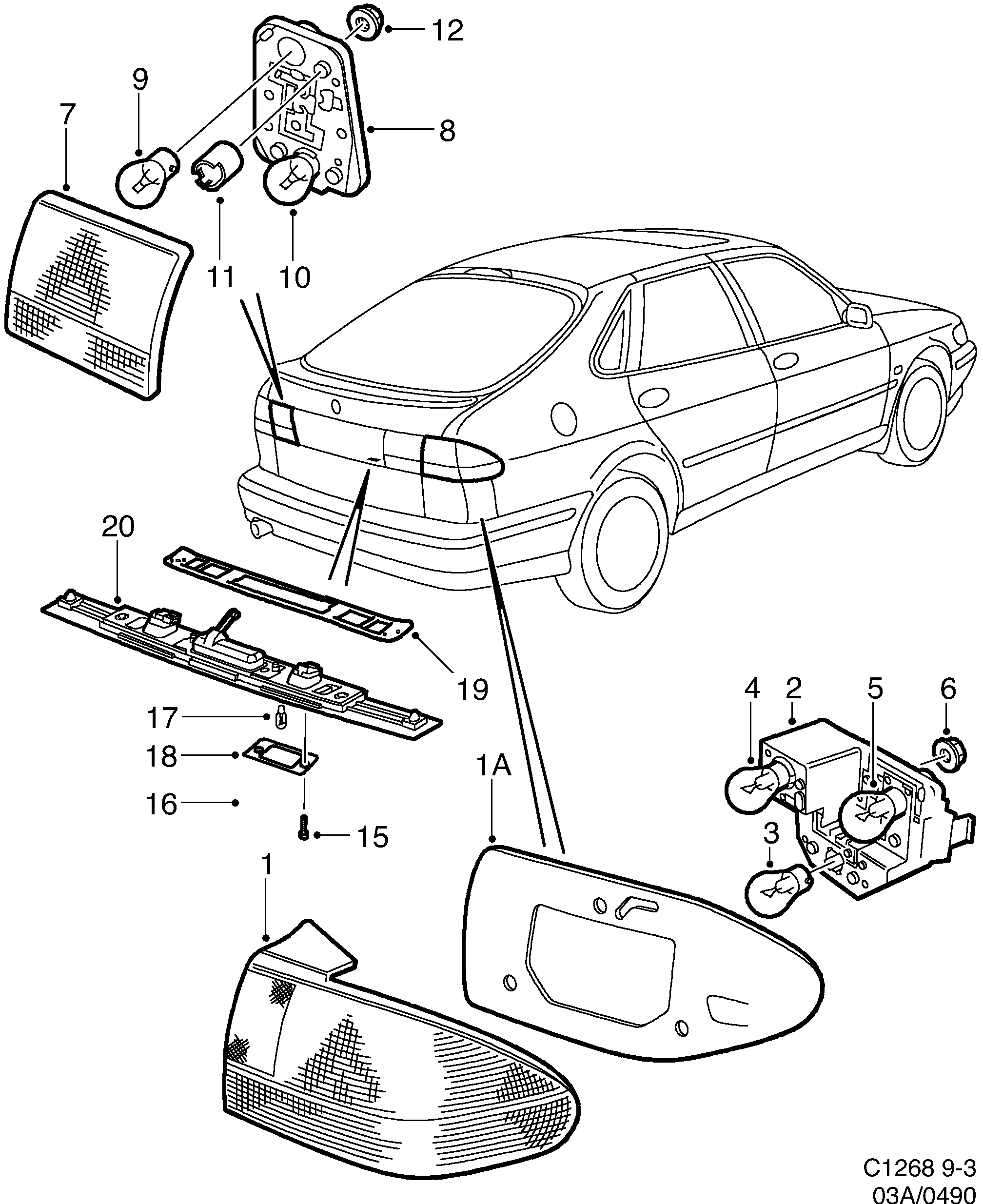 Saab 9-3 (9400) Tail light diagram