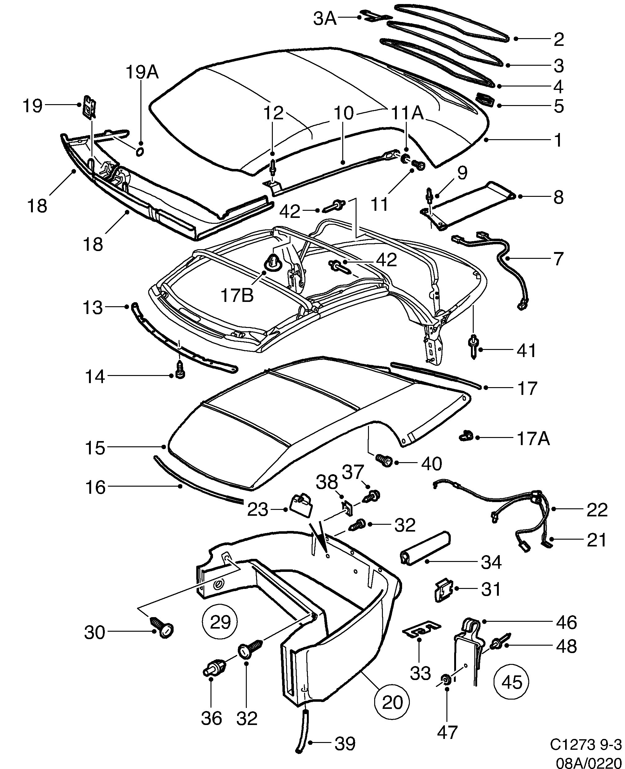 Saab 9-3 (9400) Top cloth Convertible diagram