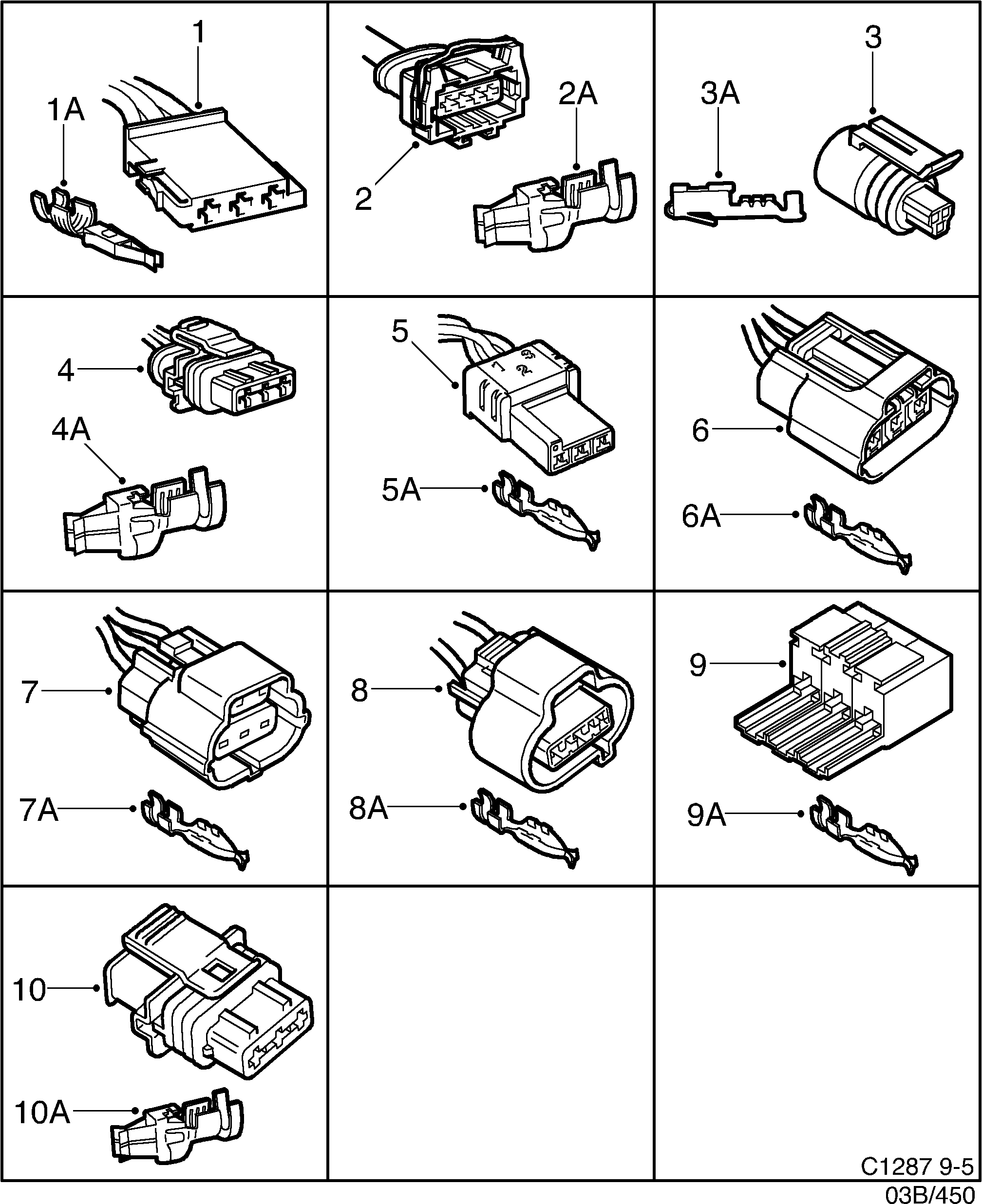 Saab 9-5 (9600) Connector housing etc 3-pole diagram