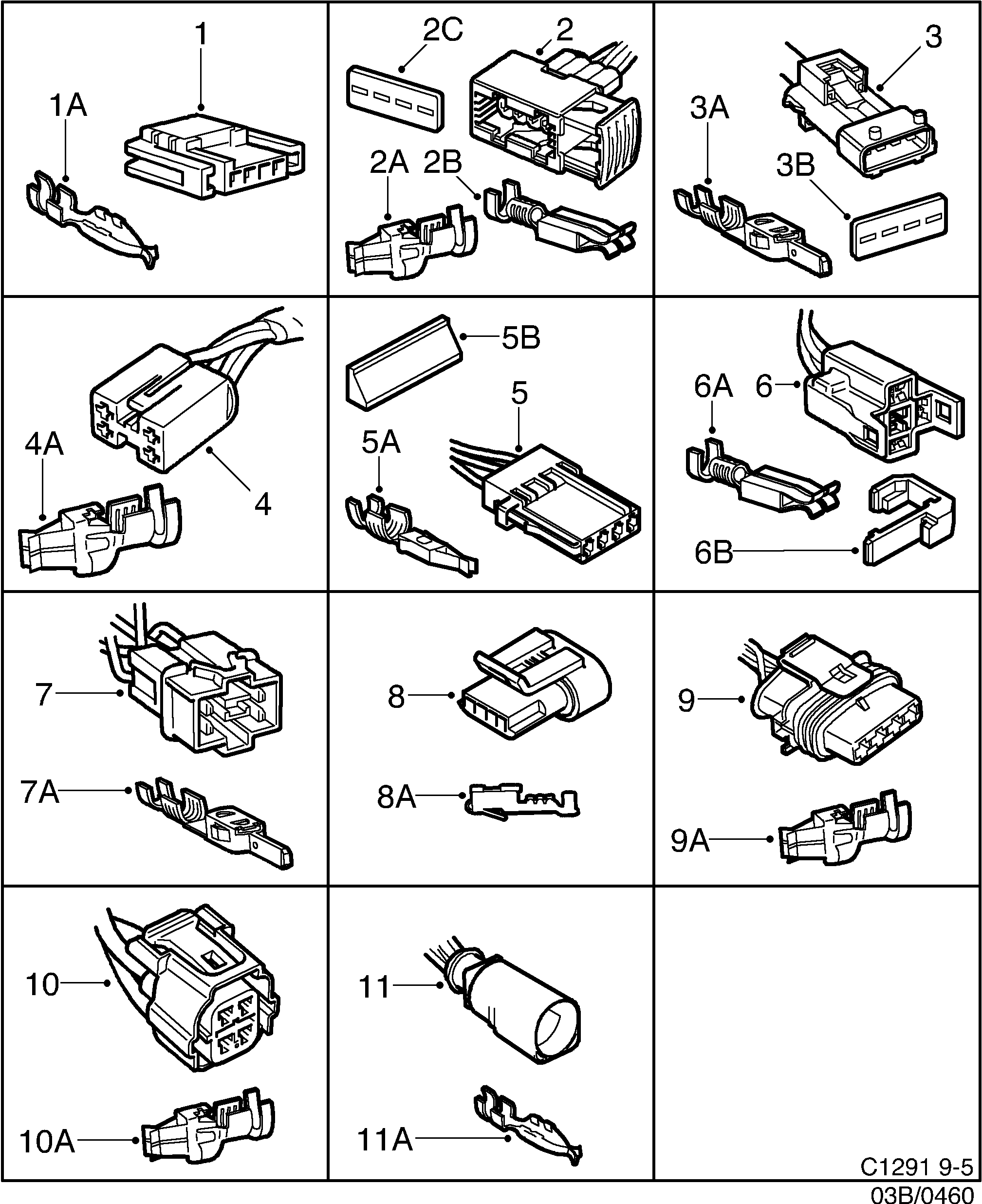 Saab 9-5 (9600) Connector housing etc 4-pin diagram