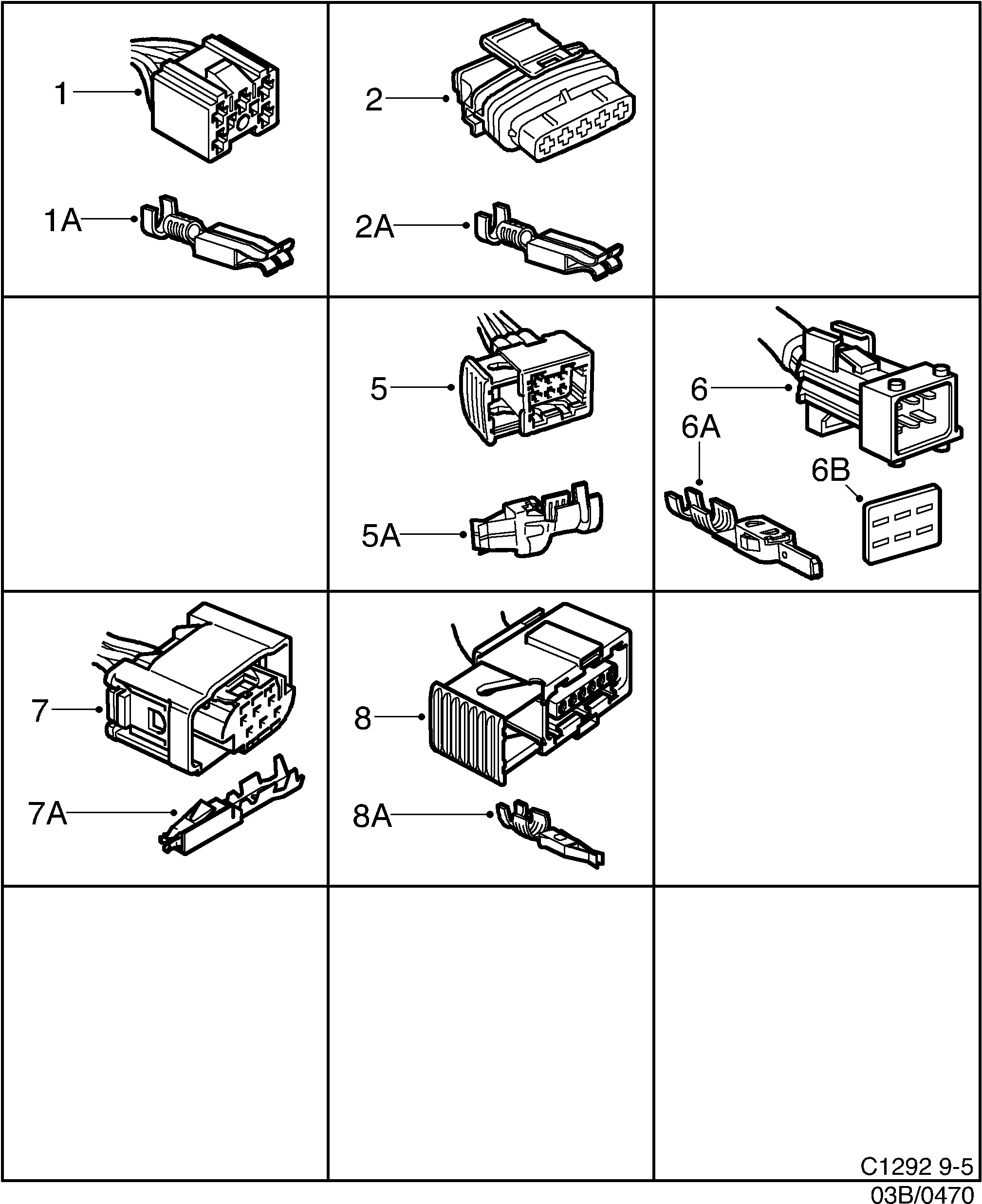 Saab 9-5 (9600) Connector housing etc 5-pin - 6-pin diagram