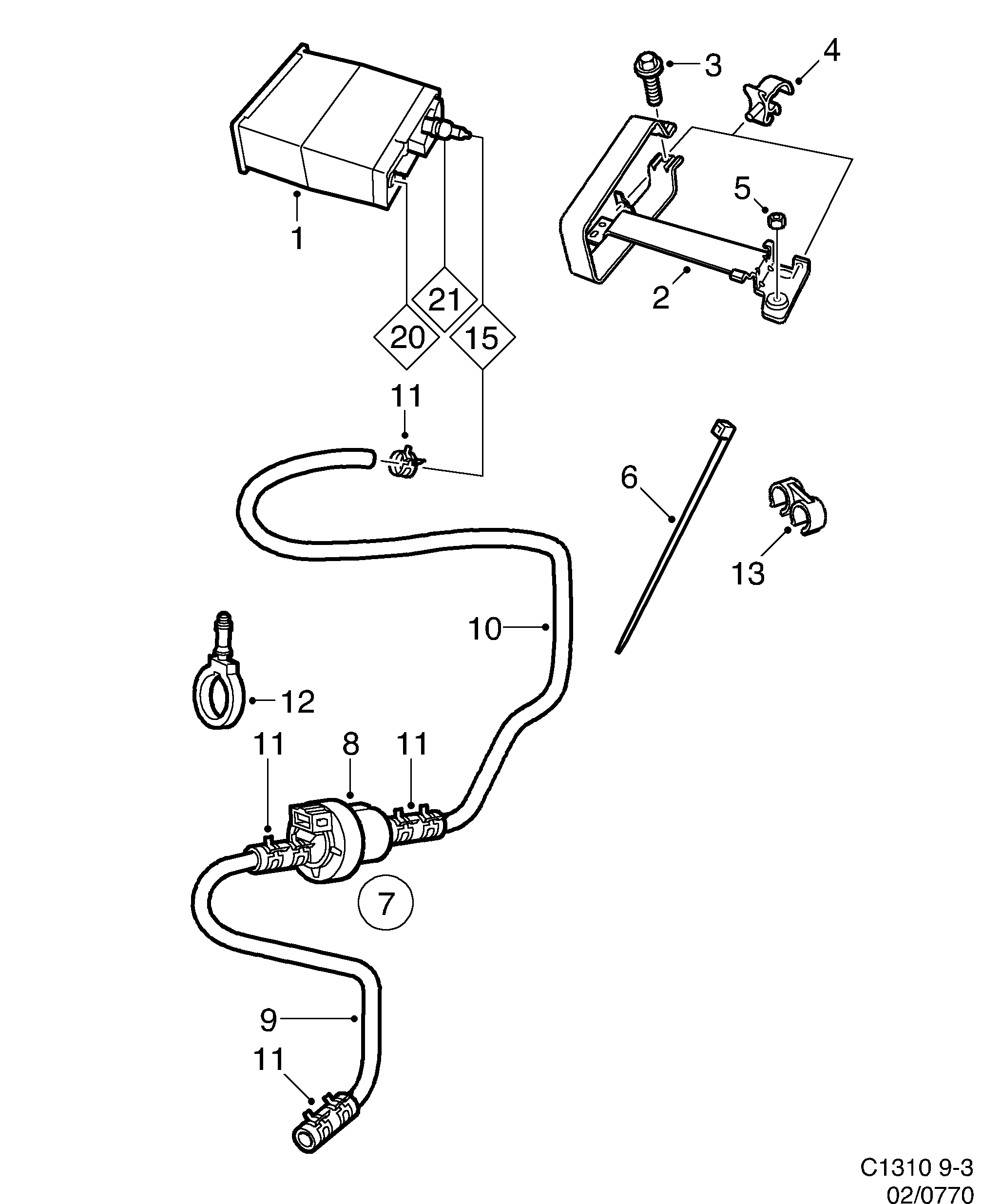 Saab 9-3 (9400) ELCD Carbon filter, rear diagram