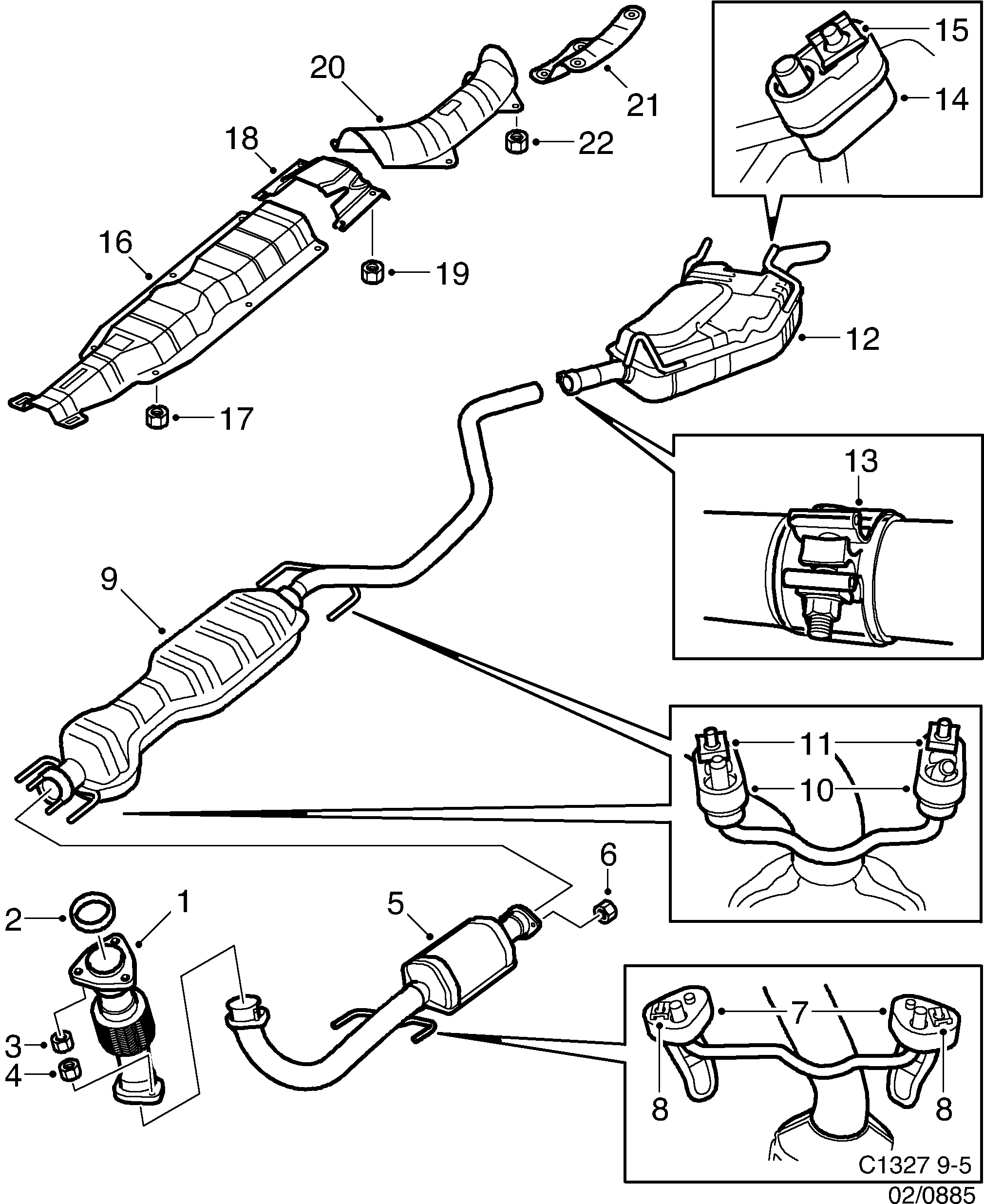 Saab 9-5 (9600) Exhaust system diagram