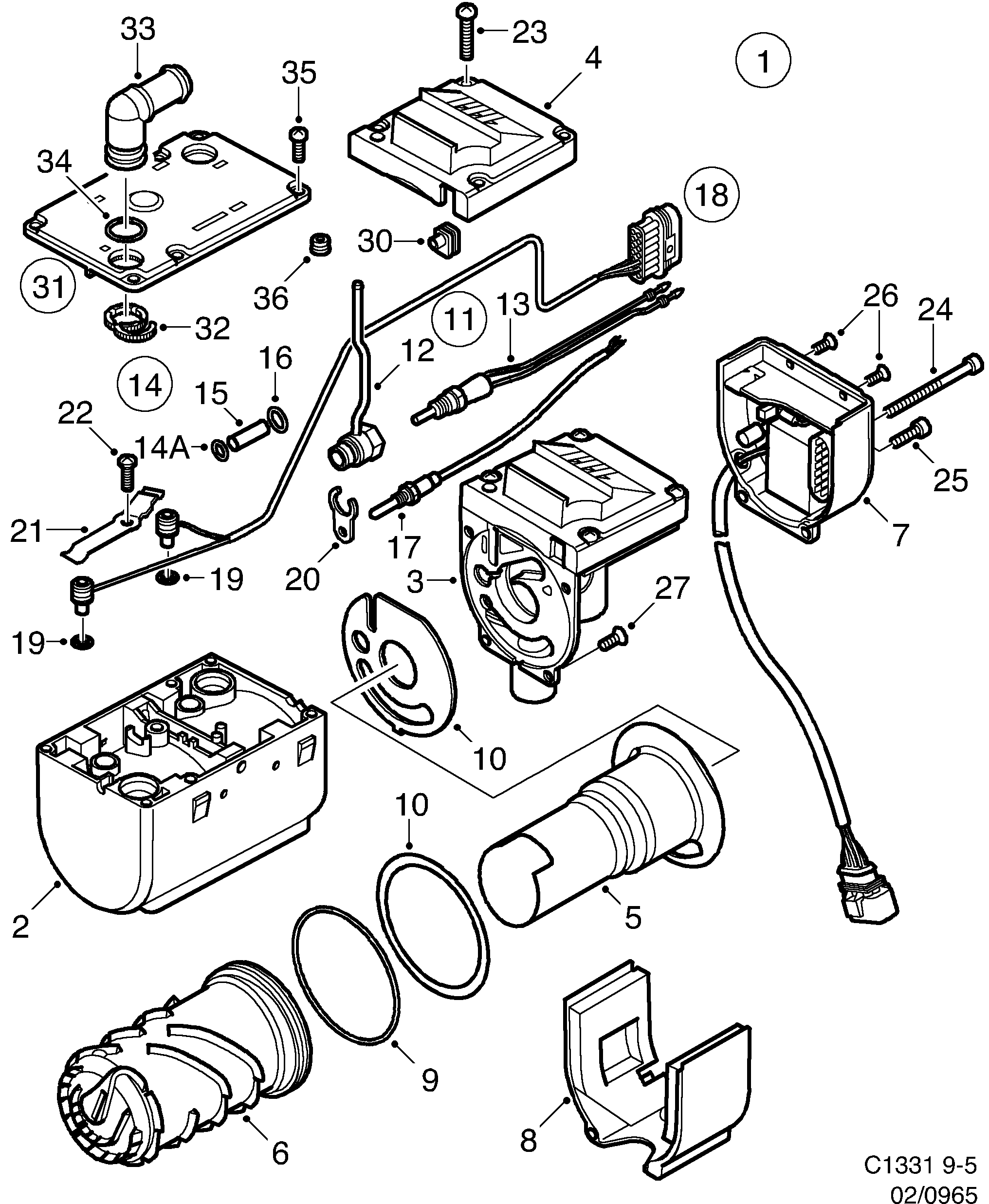 Saab 9-5 (9600) Auxiliary heater Heater unit diagram